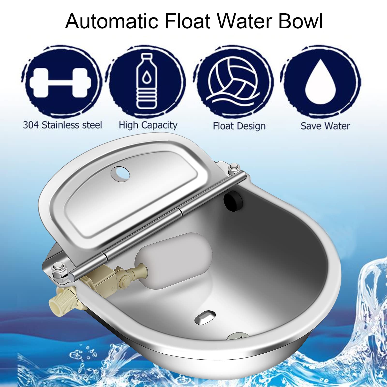 304 Stainless Steel Automatic Waterer Livestock Bowl With Float Valves, (Drain Hole),39 Inch Water Hose,Quick Connector, Livestock Horse Waterer Dispenser For Dogs,Pig,Horse,Calf,Goat, Water Trough
