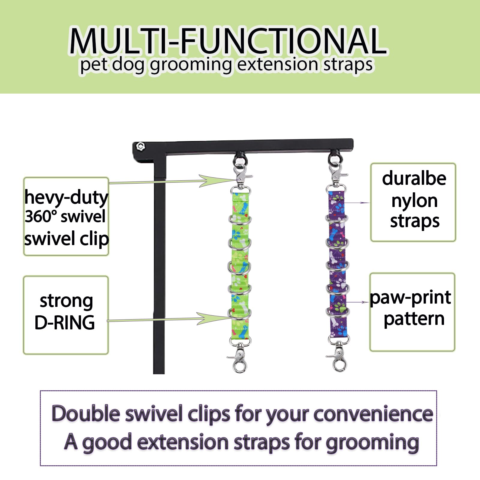 Fursdoly Dog Grooming Loops Table Supplies 2 Pack Cute Colorful Paw Pattern Restraint Loop Dogs Grooming Arm Extension Double Sn