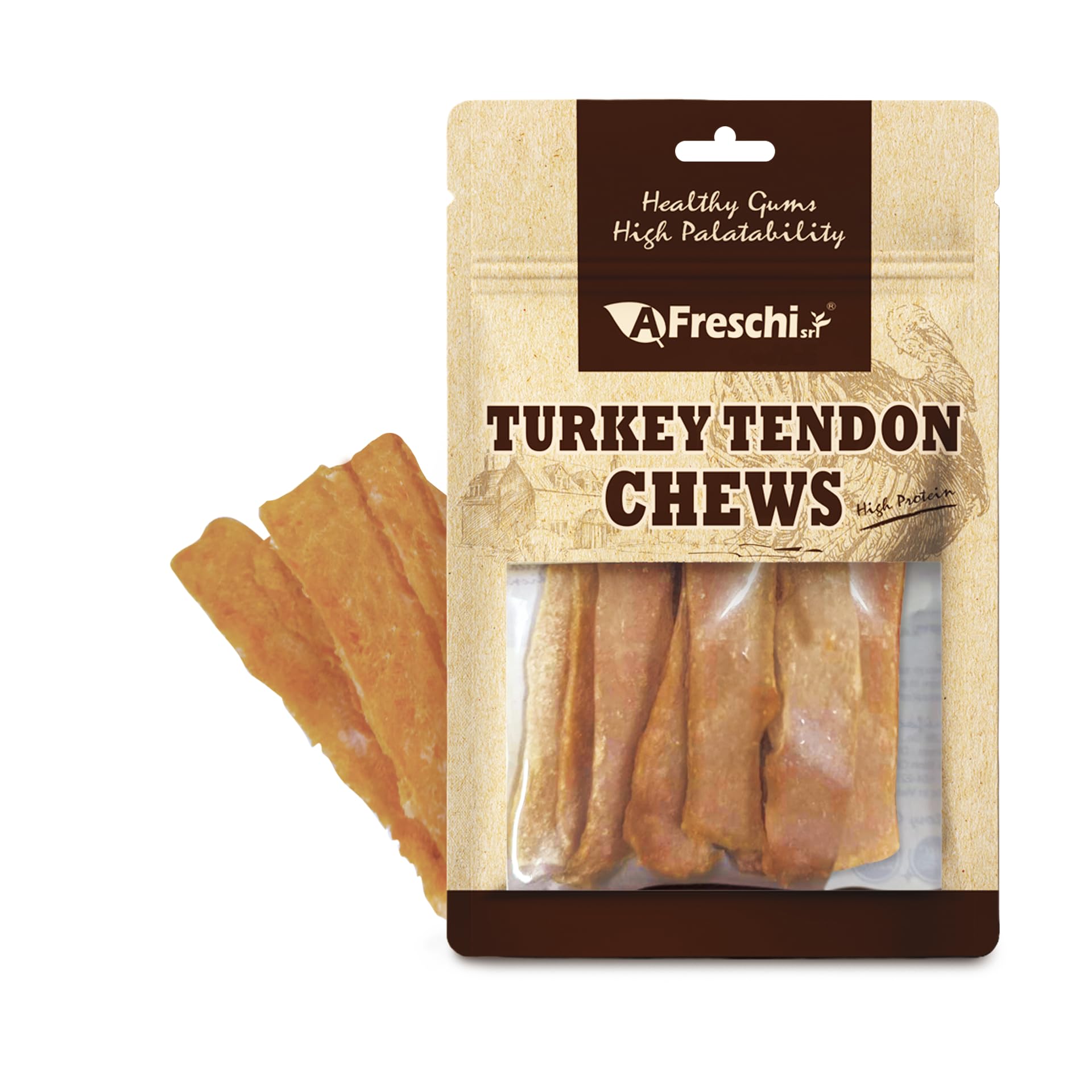 Afreschi Turkey Tendon Slice 3.5 oz, Turkey Sourced from USA, Treats for Classic Series, All Natural Human Grade Dog Treat, Suit
