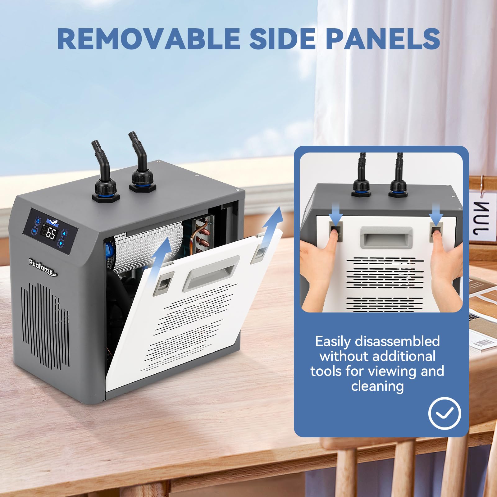 [New Upgrade] Poafamx Aquarium Chiller 42Gal Water Chiller for Fish Tank 1/10 HP Aquarium Cooler with Touch Screen Quiet Refrige