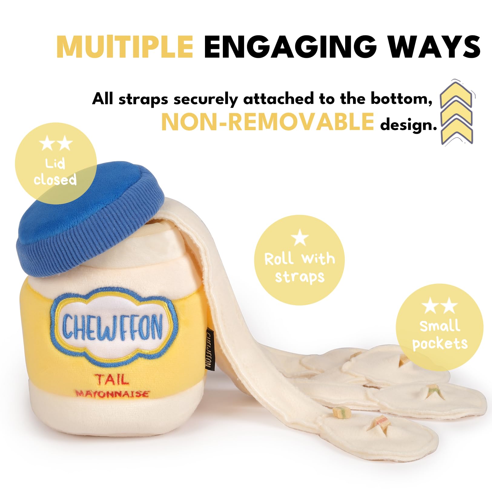 Chewffon Dog Enrichment Toys, Interactive Mayonnaise Jar Puzzle, Snuffle Toy For Mental Stimulation, Hide And Seek Crinkle Toy F