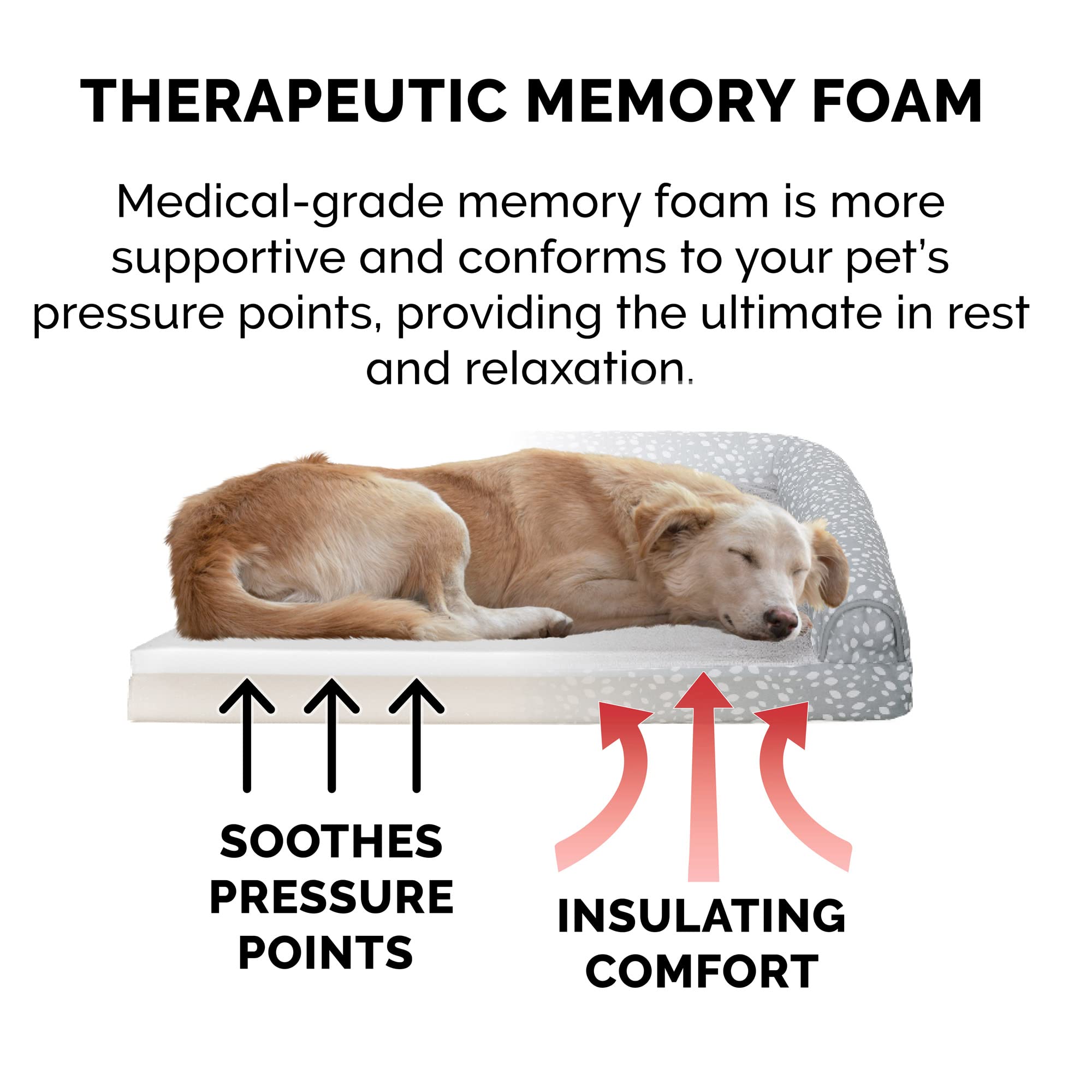 Furhaven Memory Foam Dog Bed For Large Dogs W/ Removable Bolsters & Washable Cover, For Dogs Up To 95 Lbs - Plush & Almond Print