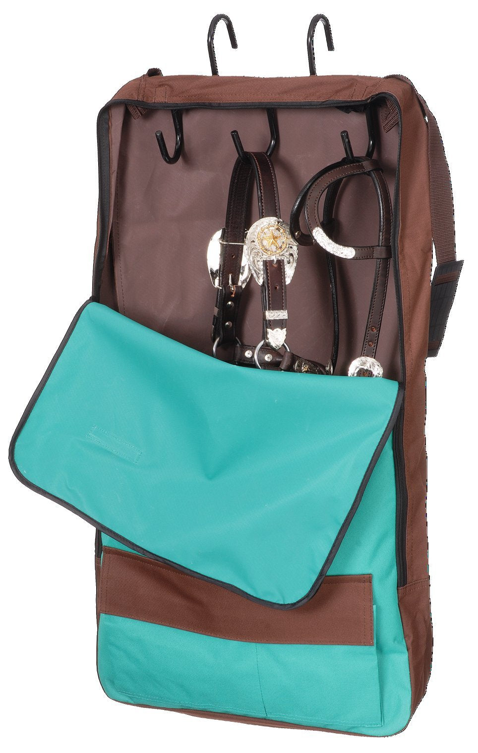 Tough-1 Bridle/Halter W/ 3 Prong Tack Rack,Color:Turquoise/Brown