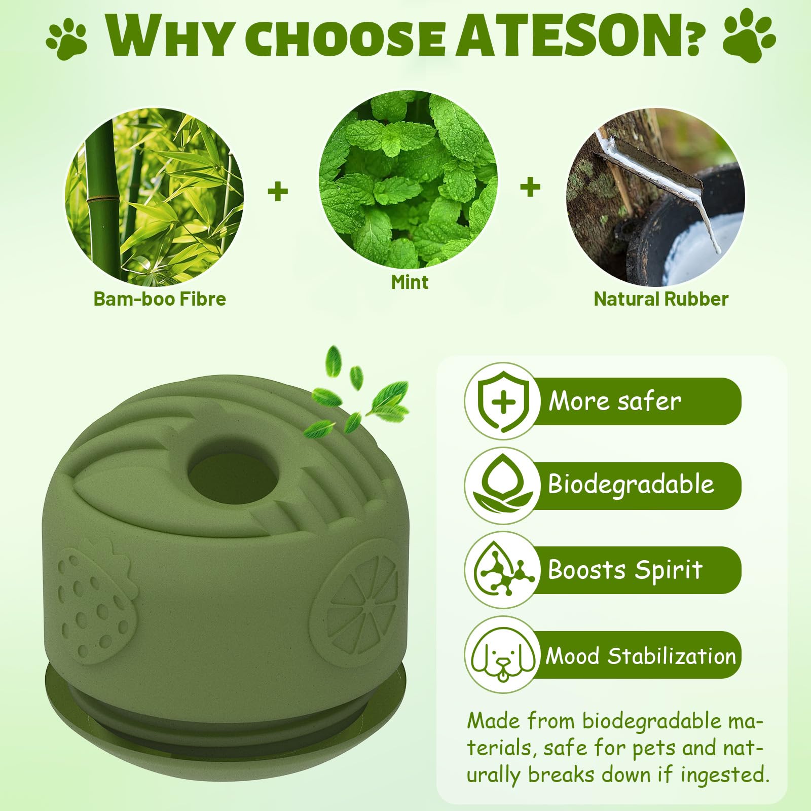 Ateson Interactive Dog Toy For Large Dogs (20-140 Lbs) - Durable Freezable Rubber Chew Toy, Mint Scent, Anxiety Relief Puzzle, T