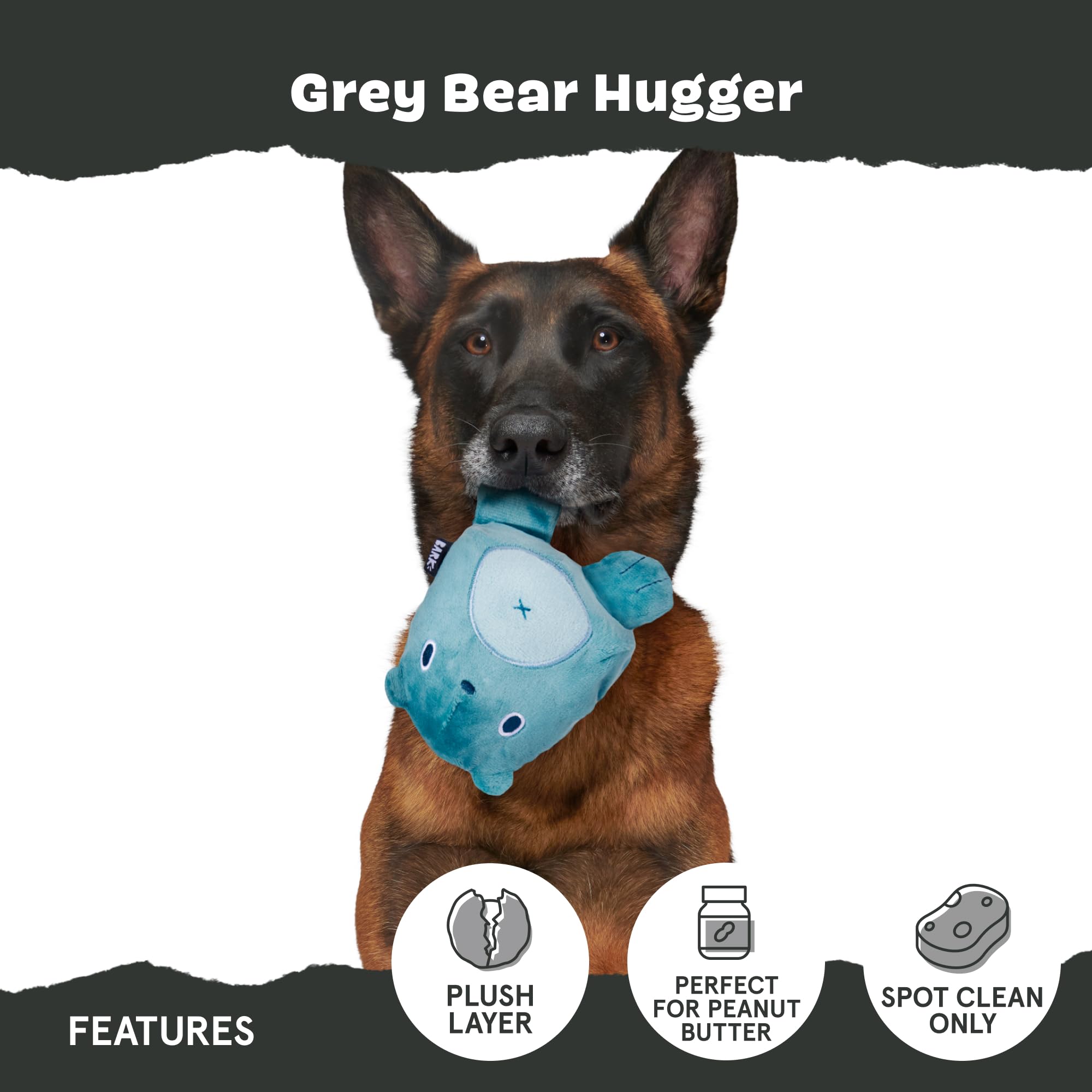 Barkbox Grey Bear Hugger Super Chewer 2-In-1 Plush Exterior Hard Core Plush Toy, Large Breeds