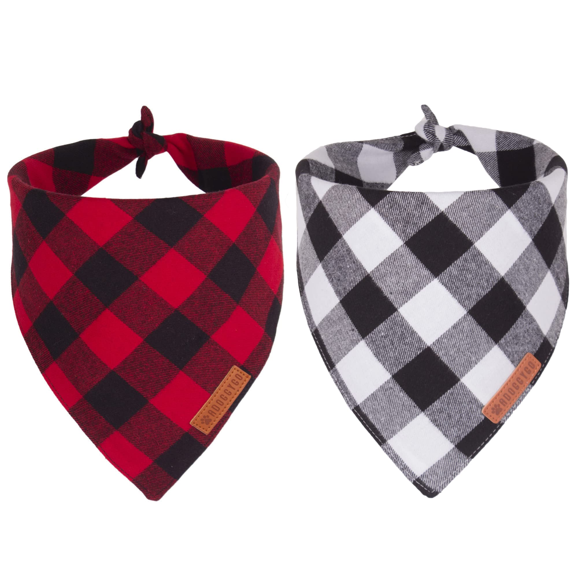 Adoggygo Christmas Dog Bandanas 2 Pack, Premium Cotton Fabric, Multiple Sizes Offered, White Red Plaid Bandanas For Medium Large Dogs (Large, Red & White)