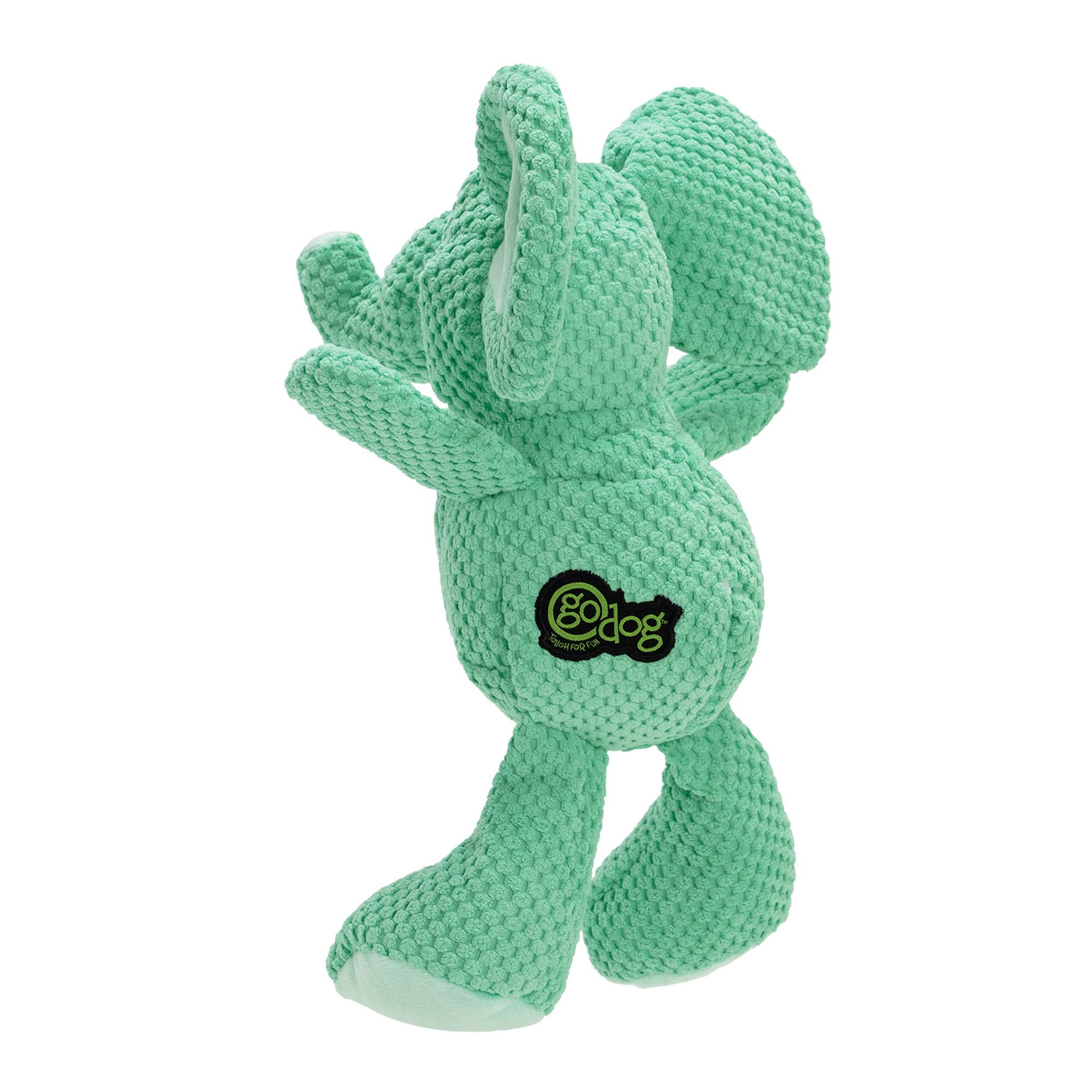 Godog Checkers Elephant Squeaky Plush Dog Toy, Chew Guard Technology - Green, Large