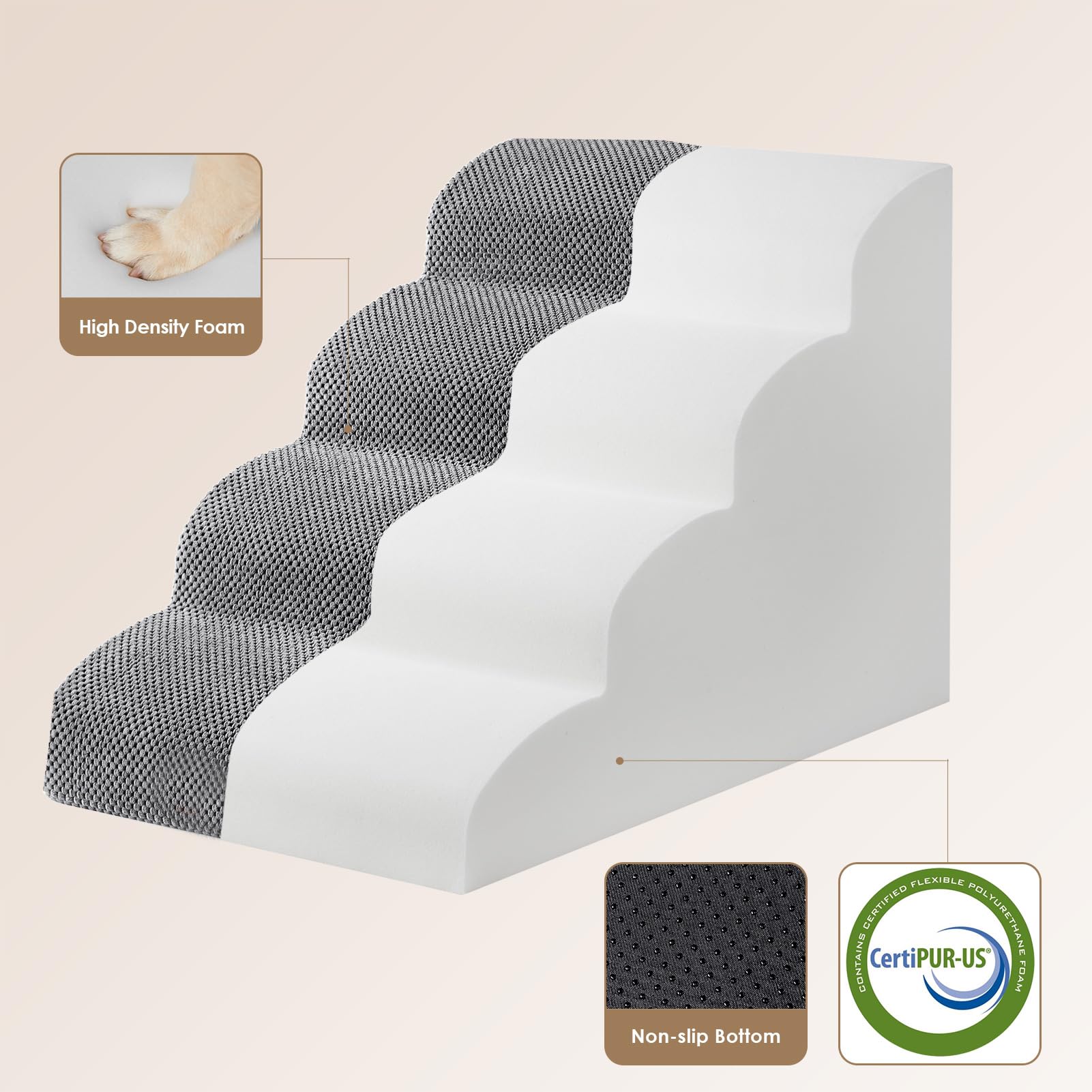 Eheyciga Curved Dog Stairs Ramp For High Beds 19.7' H, 4-Step Dog Steps For Small Dogs And Cats, Pet Stairs For High Bed Climbing, Non-Slip Balanced Pet Step Indoor, Grey