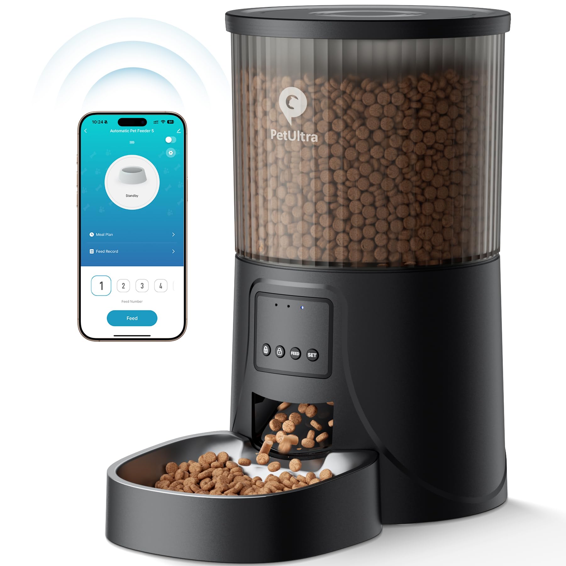 PETULTRA Automatic Cat Feeder WiFi- 5Ghz Cat Food Dispenser with APP Remote Control- Auto Pet Feeder for Small Dog Indoor- Easy 