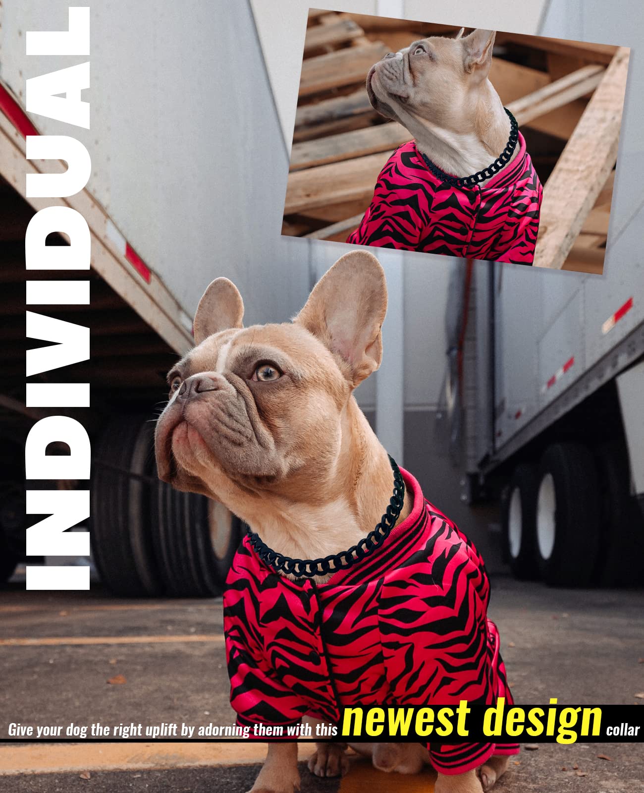 Cuban Link Dog Collar - Metal Chain 3/5 In Wide Venom Black Dog Necklace,The Newest Design Eye-Catching Cute Fashion Trendy Frenchie Puppy'S Jewelry 22'