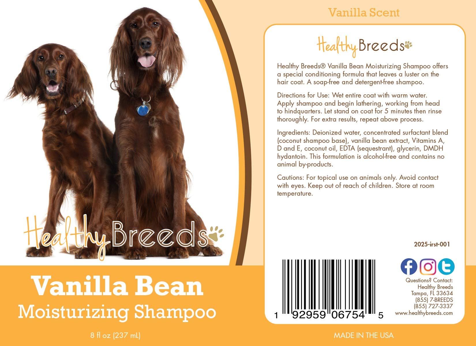 Healthy Breeds Irish Setter Vanilla Bean Moisturizing Shampoo 8 Oz