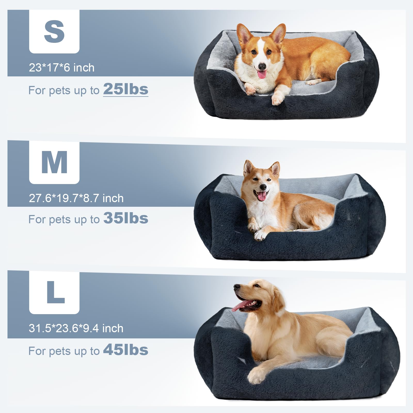 Maihandasi Square Medium Dog Bed Washable - Fluffy Cat Bed, Waterproof Anti-Slip Plush Pet Sofa, Vibrant Life Dog Bed For Medium