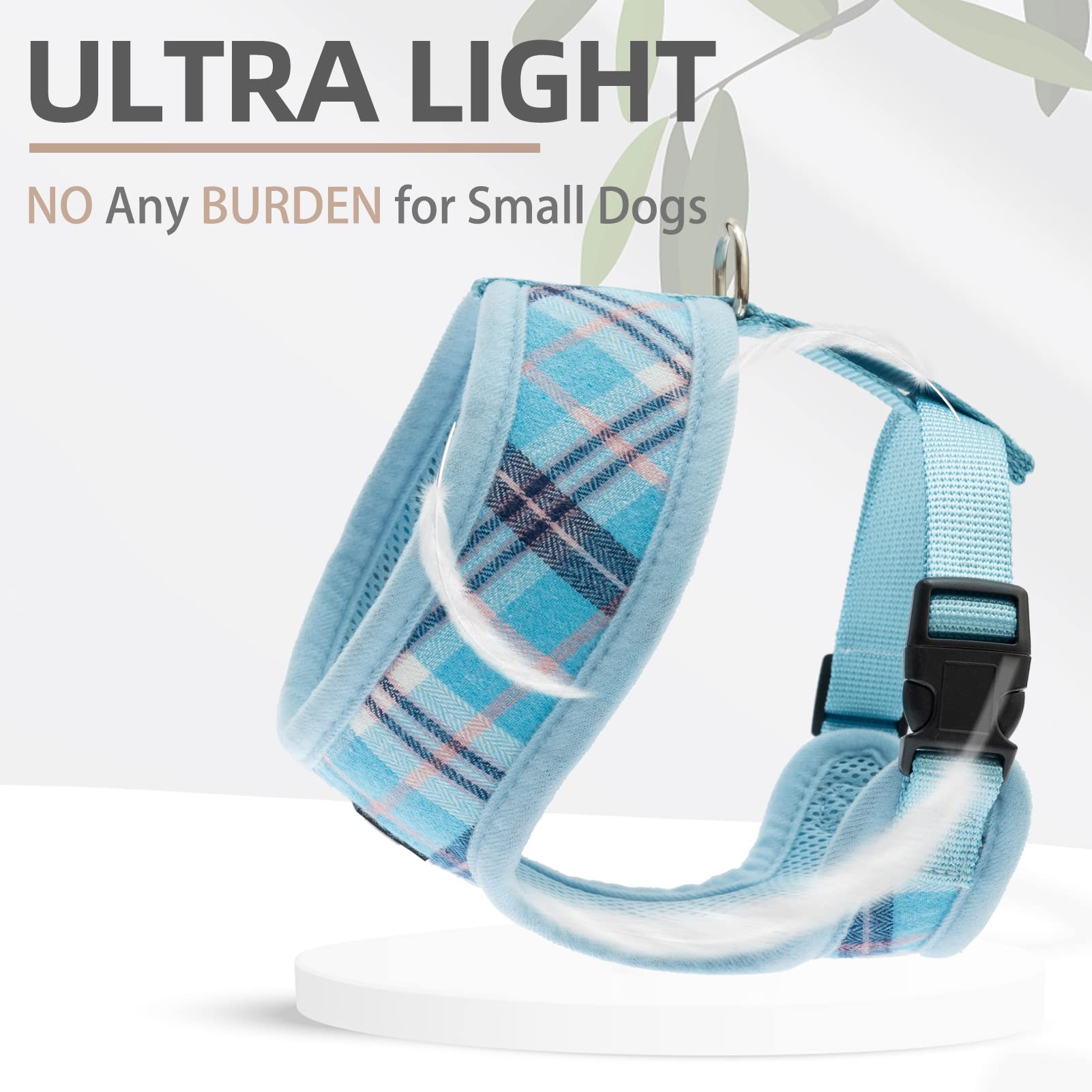 Pupteck Soft Mesh Dog Harness And Leash Set Pet Puppy Cat Comfort Padded Vest No Pull Harnesses, Light Blue, Xs