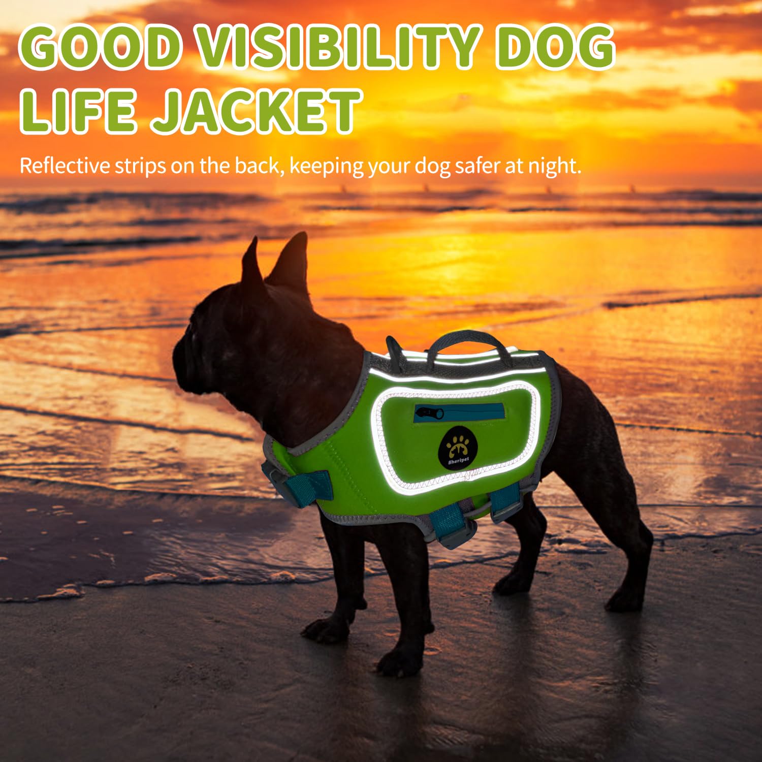 Sheripet Dog Life Vests For Swimming, High Visibility Dog Life Jacket Lightweight Adjustable Reflective Dogs Swimvest For Boatin