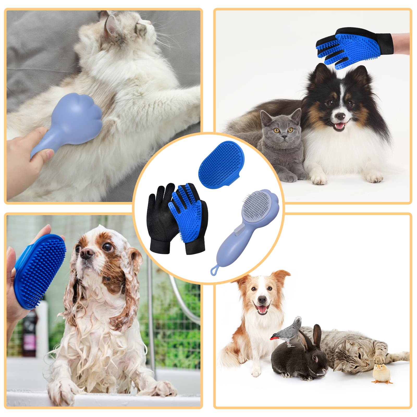 Gjease Cat Grooming Glove Brush,Self-Cleaning Slicker Pet Brush For Short And Long Haired Pats,Dog Bath Brush For Shedding And Grooming,Removes Loose Hair And Tangles,Promote Circulation