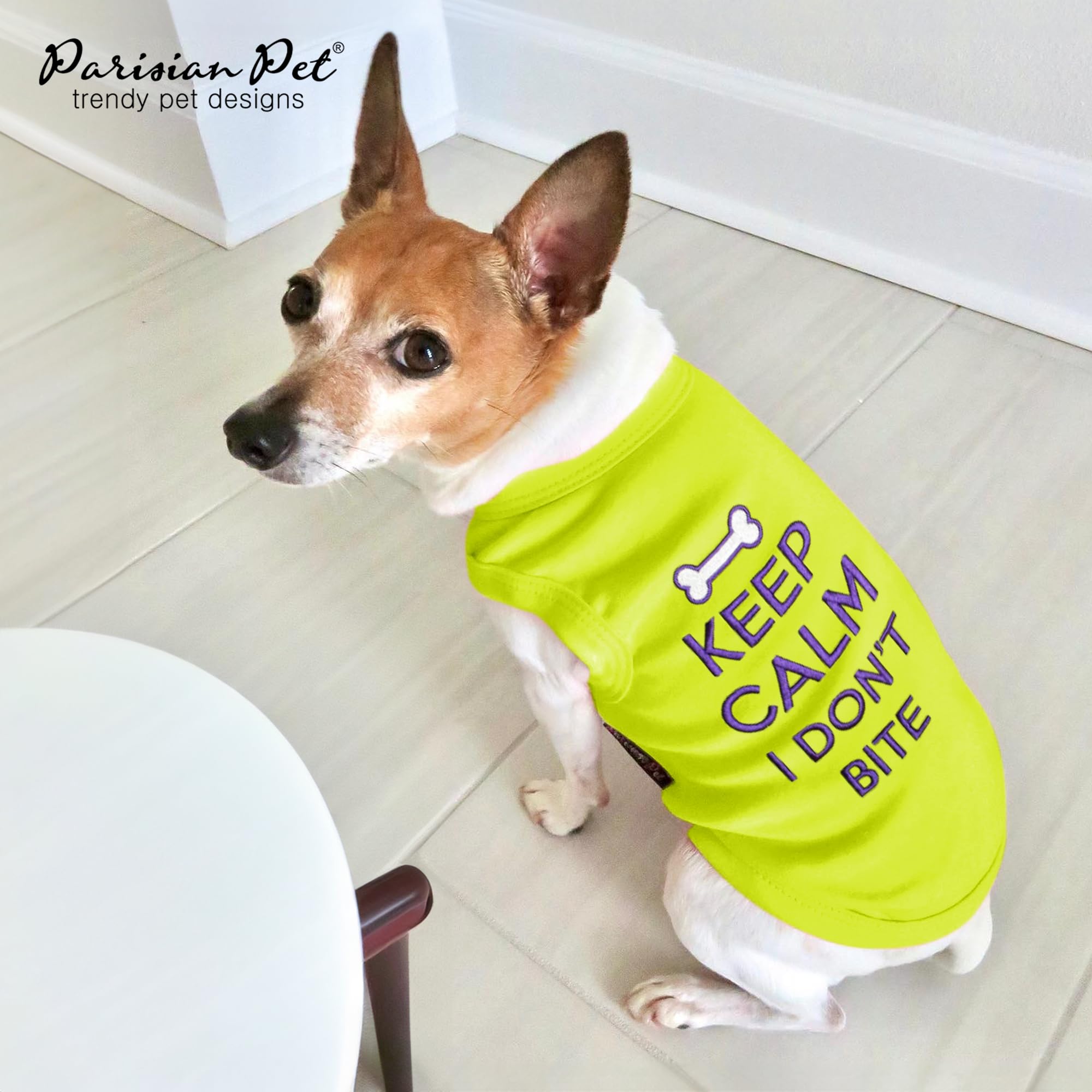 Parisian Pet Dog Tshirt - Embroidered Keep Calm I Dont Bite  Dogs Apparel - Breathable And Lightweight Doggy Clothes - Sleeveles