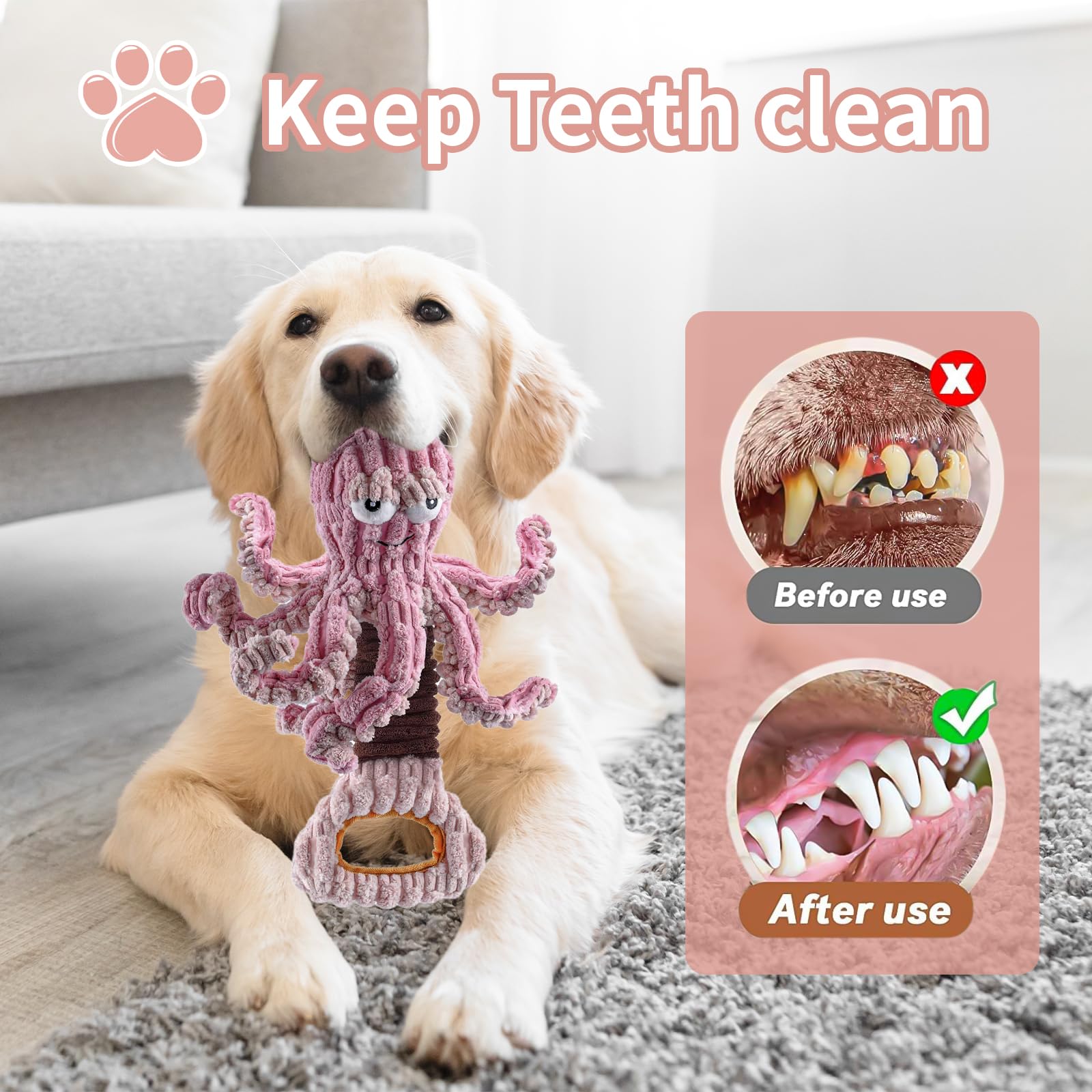 Yzhduxiu Squeaky Dog Toys, Octopus Dog Toy For Aggressive Chewers, Interactive Tug Of War Puppy Toy To Keep Them Busy(Purple)