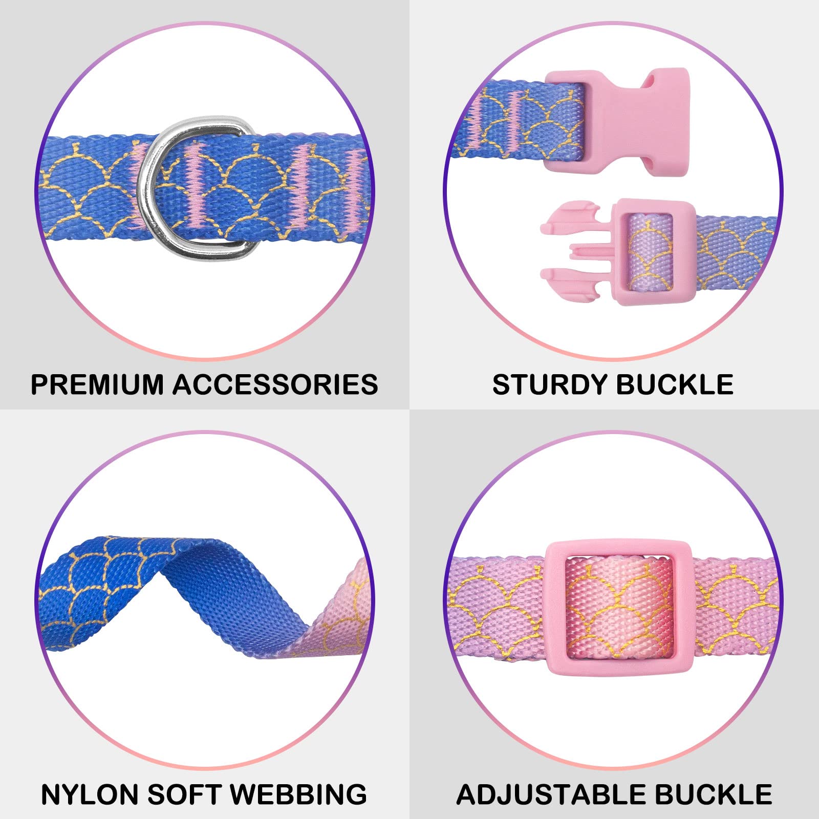 Azuza Bowtie Dog Collar Mermaid, Soft & Comfy Dog Collar With Removable Bow Gradient Color Size Adjustable Dog Collars For Small