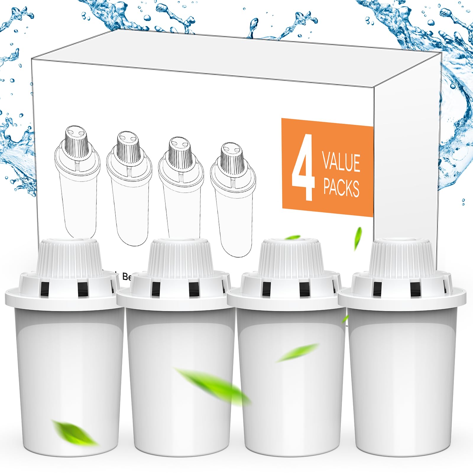 Dog Water Fountain Filters Replacement 4 Packs For Petnf 3 Gal Stainless Steel Cat Pet Water Fountain, 7-Layer Human-Grade Verti