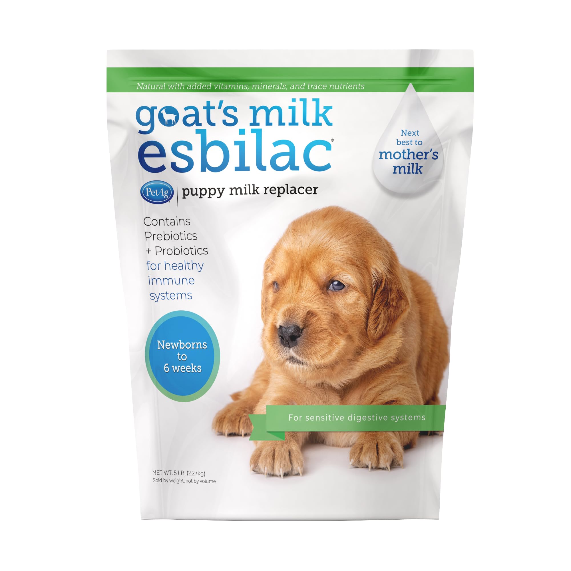 PetAg Goats Milk Esbilac Powder - 5 lb - Powdered Puppy Formula with Prebiotics, Probiotics & Vitamins for Puppies Newborn to Si