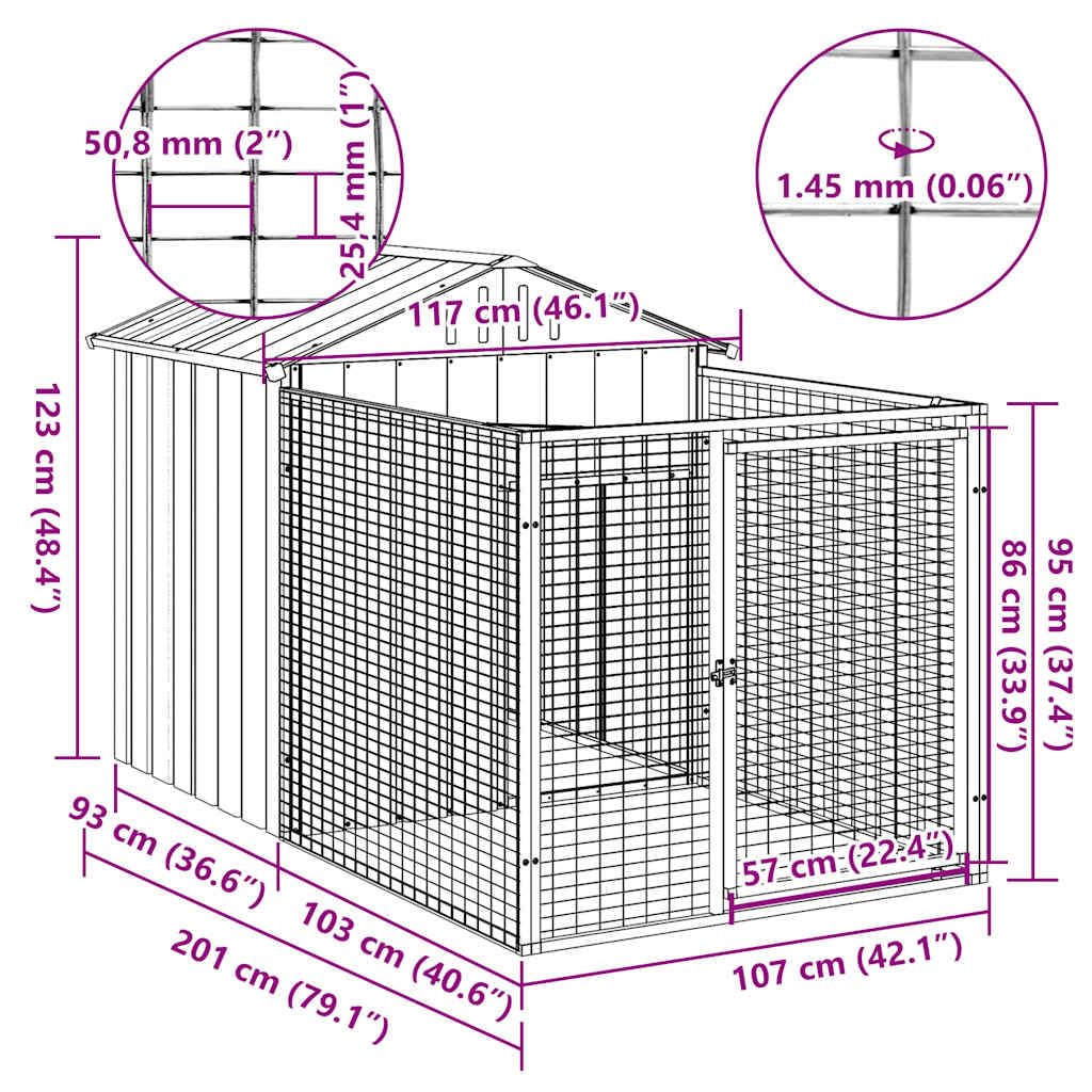 vidaXL Dog House with Run Anthracite 46.1x79.1x48.4 Galvanized Steel