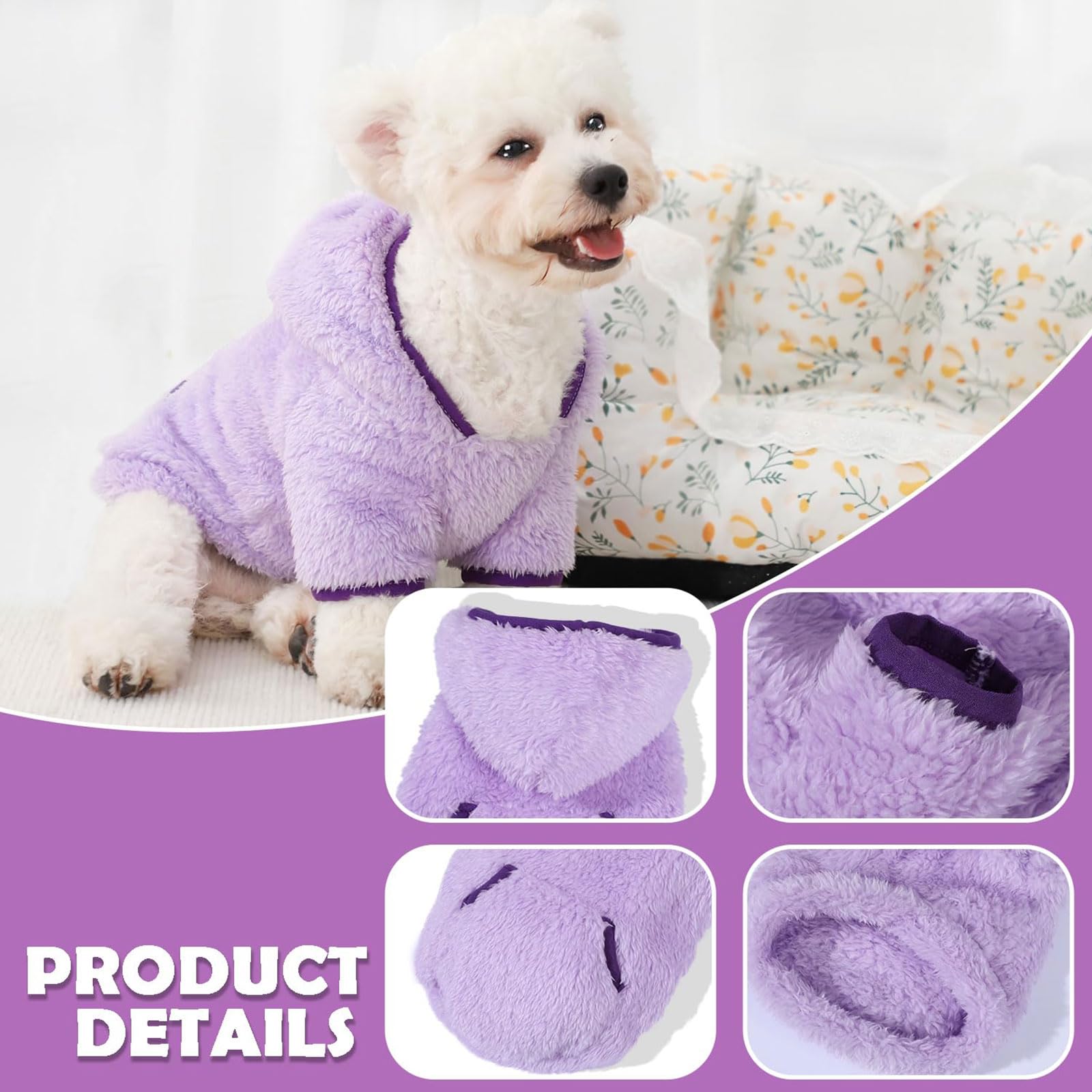 Fleece Dog Sweater Hoodie Sweatshirts Warm Fuzzy Velvet Sweaters Winter Clothes For Small Dogs Girl Boy Pet Coats Cat Apparel(Pu