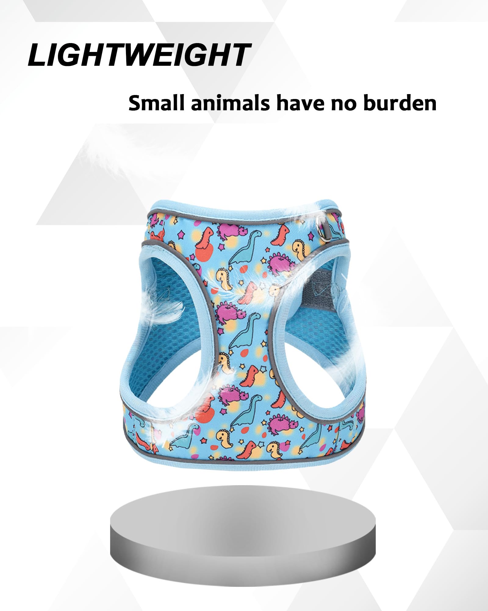 JUFOO M Blue Dinosaur Pattern Dog Harness and Leash Set,No Escape Easy Walk Puppy Harnesses for Training Walking,Breathable Adju