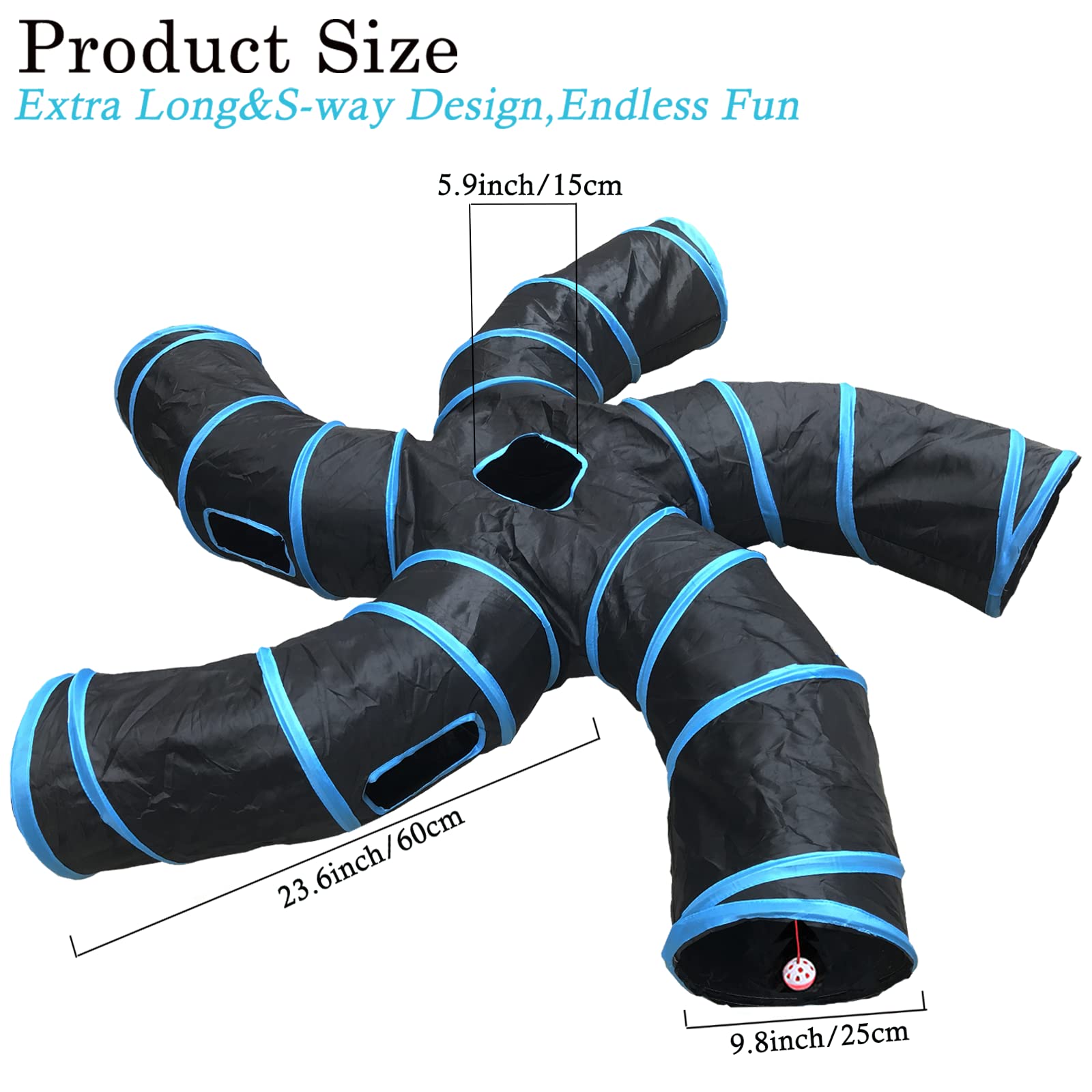 Cat Tunnel,5 Way Large Collapsible Tunnels Tube Upgrade With 6 Peek Hole,S-Shaped Maze House Play Toy Interactive Cat Toy For Ca