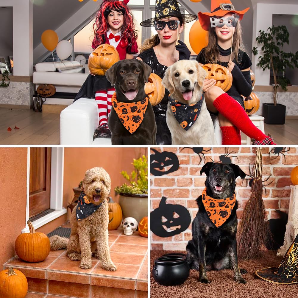 Vivifying Halloween Dog Bandanas 2 Pack, Sorceress Hat And Pumpkins Halloween Accessories For Pets, Dog Scarf Costume For Trick-
