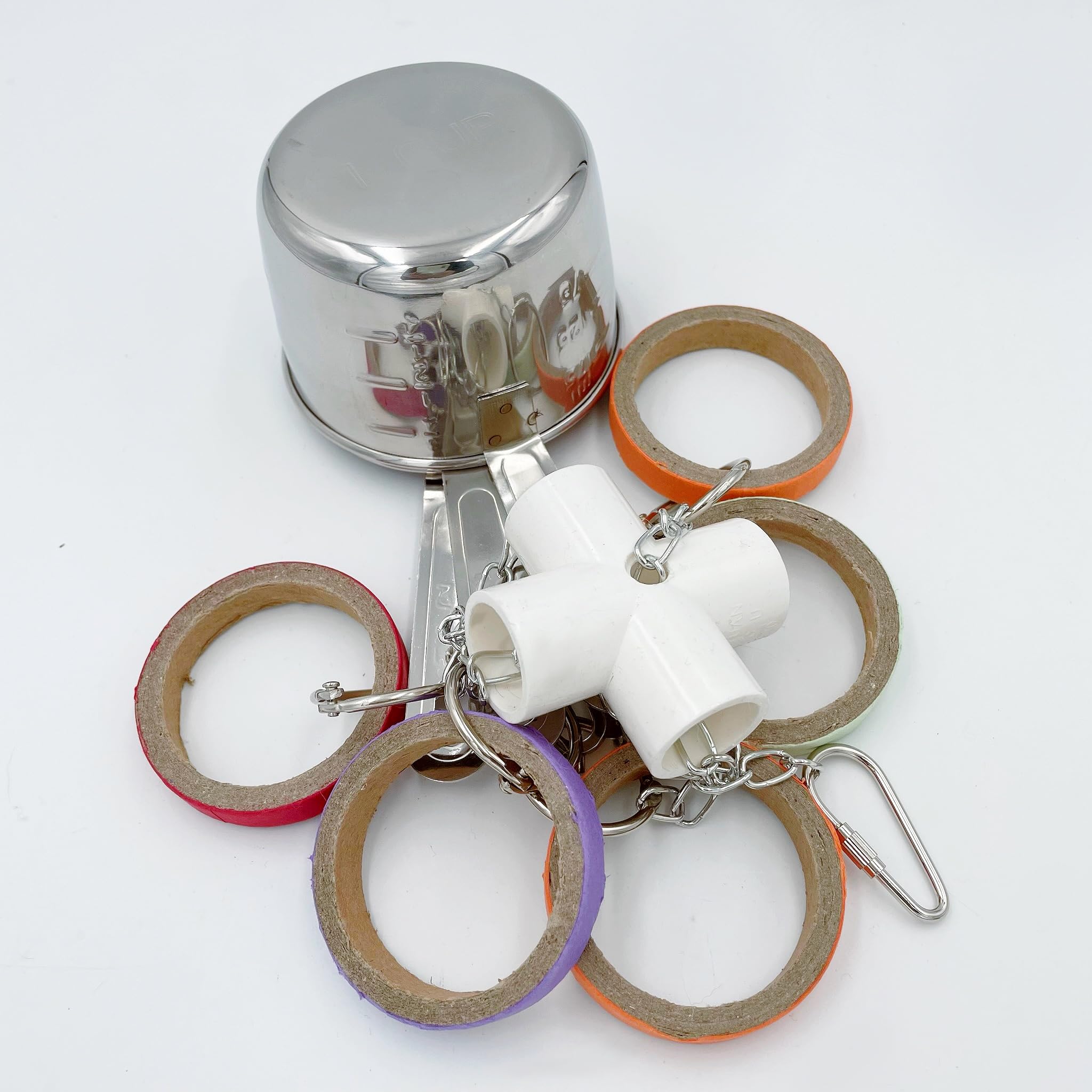 Gilygi Durable Bird Parrots Pots And Bagel Toys, Pullable Stainless Steel Cup And Cardboard Ring Toys For Amazons Mini Macaws Af