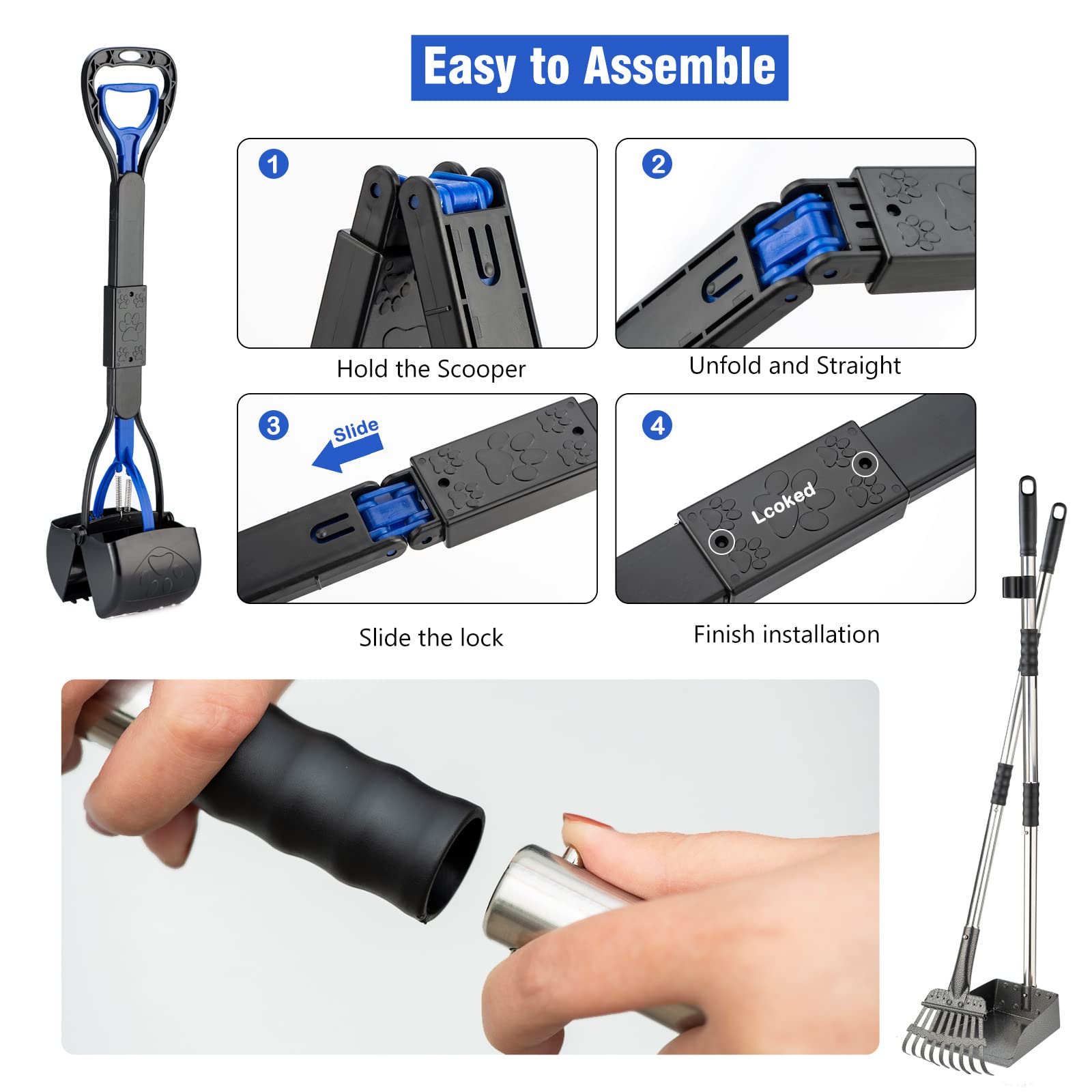 Timingila Pooper Scooper Large Bin,Metal Rake & Tray For Large & Small Dogs Non-Breakable Dog Poop Scooper With 20 Waste Bags Easy To Clean Pet Waste Use On Grass, Dirt Or Gravel - Pet Supplies