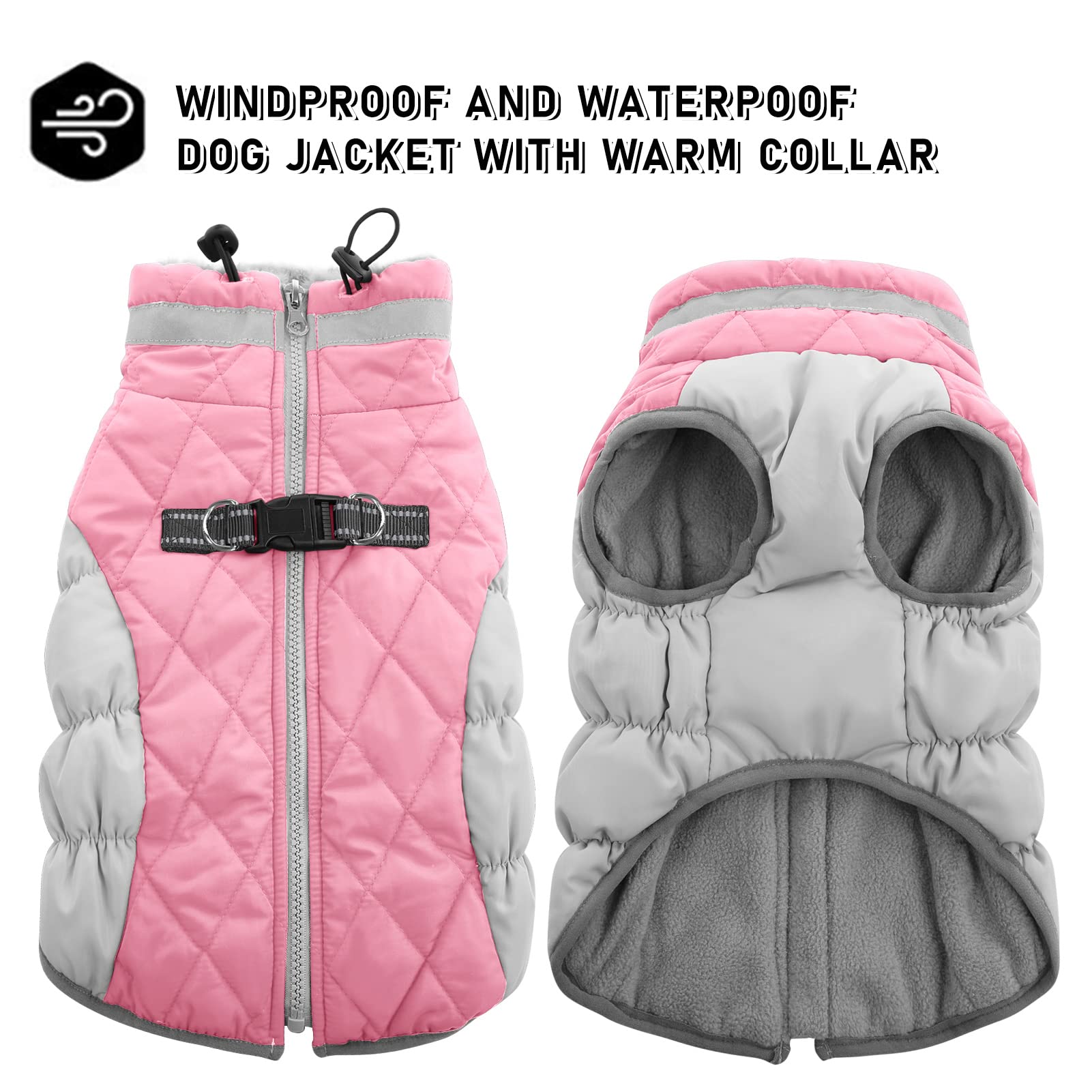 Aofitee Winter Dog Coat Warm Fleece Dog Jacket For Cold Weather, Reflective Zip Up Puppy Dog Snowproof Vest With Leash Ring, Outdoor Pet Sweater Snowsuit Apparel For Small Medium Large Dogs, Pink S