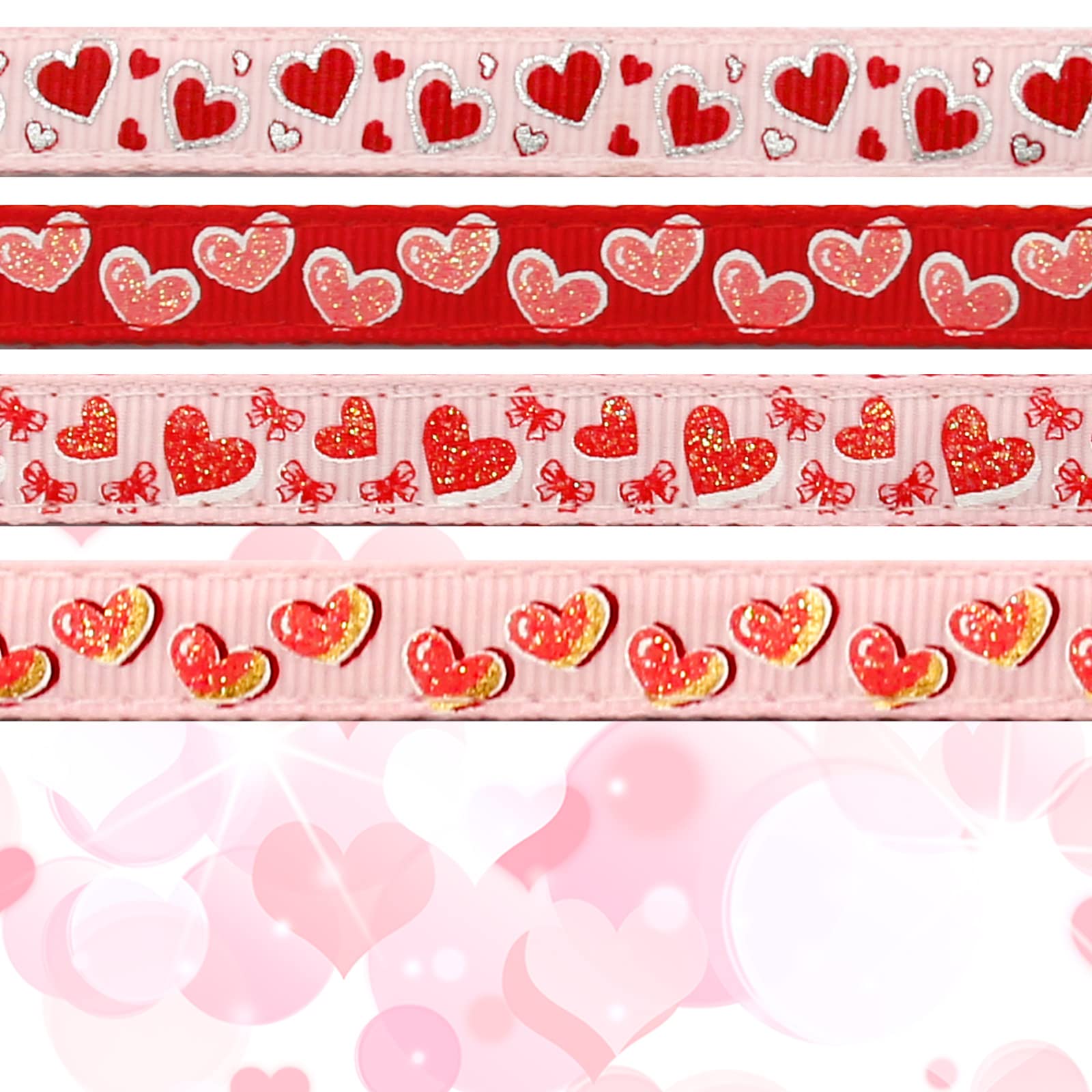 azuza 4 Pack Valentines Kitten Collar with Bell Valentines Day Breakaway Kitten Collars with Cute Heart Pattern Adjustable Size