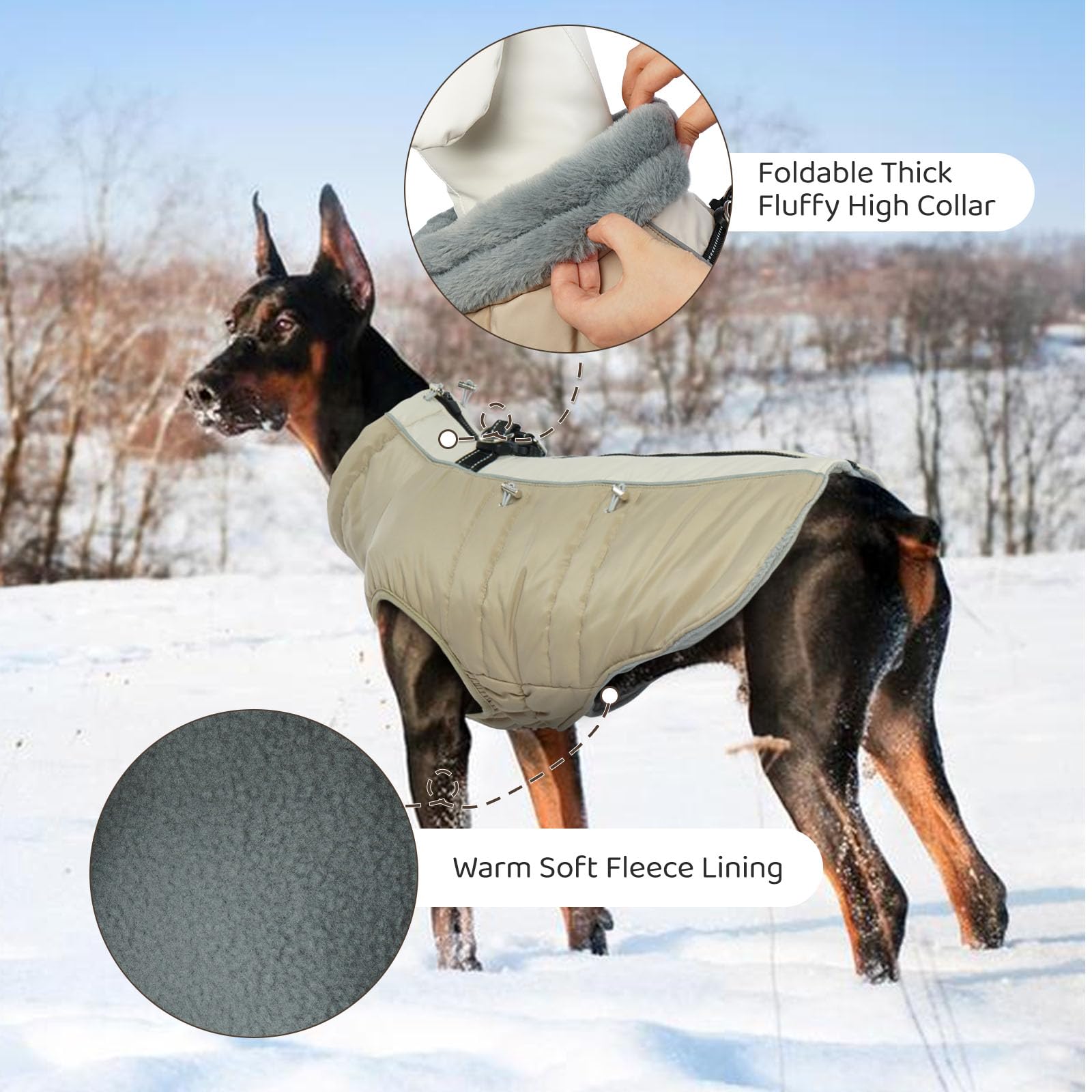 Idomik Warm Dog Coat With Built-In Harness,Dog Winter Coat,Dog Cold Weather Coats Zipper,Water-Repellent Dog Jackets Thicken Dog