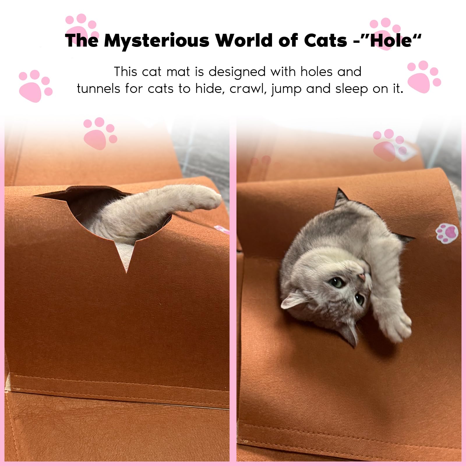 Interactive Cat Tunnel Mat For Indoor Cats, 4-Way Felt Cat Cave With Hanging Ball, Foldable Kitty Play Mat And Hideout, Pet Enri