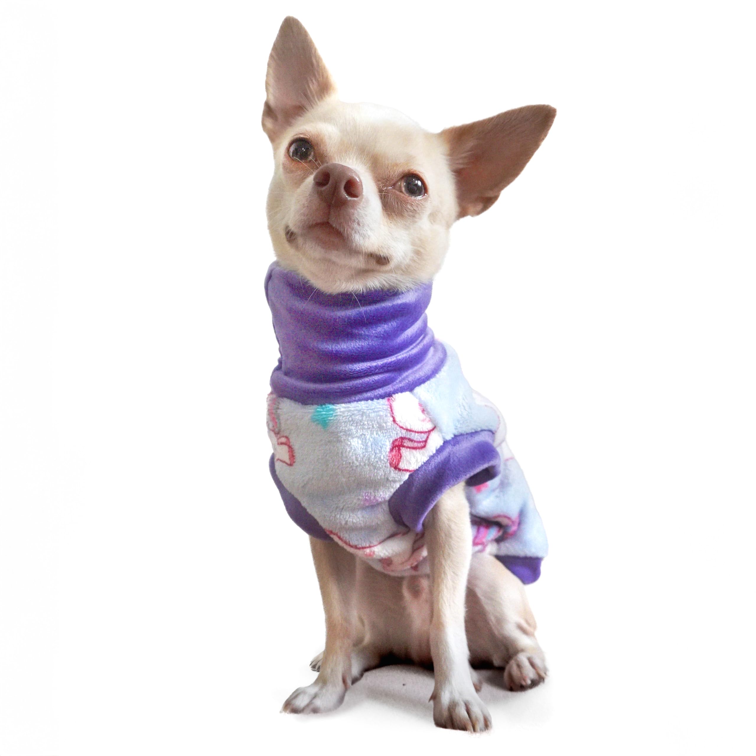 Fitwarm Fleece Unicorn Dog Sweater, Thermal Dog Winter Clothes for Small Dogs Girl, Chihuahua Pullover Jumper, Pet Outfit, Purpl