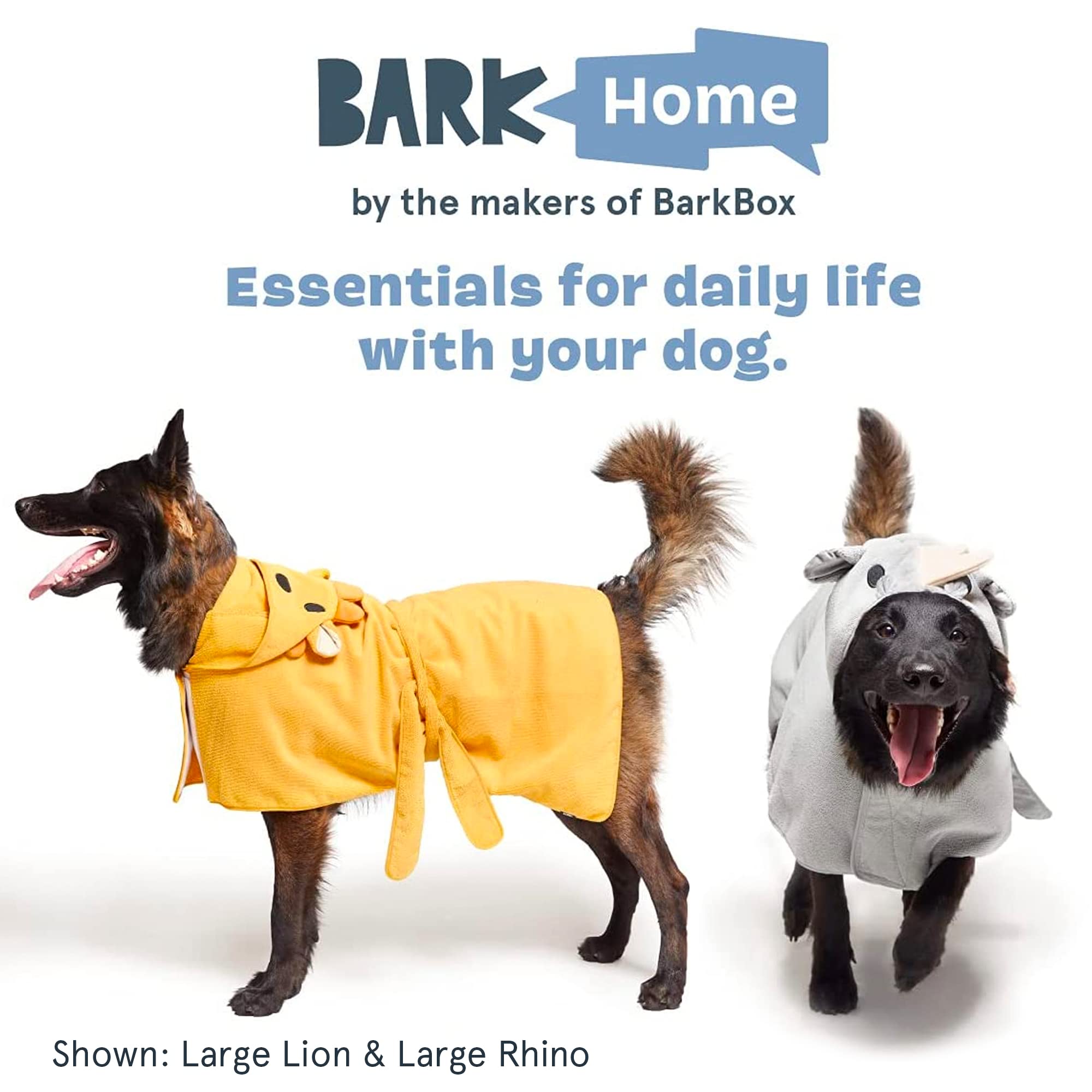 Barkbox - Premium Absorbent Hooded Dog Bathrobe Towel Bundle - Quick Drying Pet Towel For Bath & Beach Trips - Luxurious & Soft Bathrobe Towel For Dogs Of All Breeds - Lion & Rhino - Small