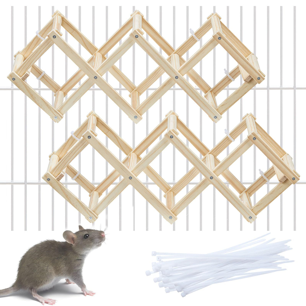 Wooden Rat Climbing Toys, Natural Pet Rat Cage Accessories Climbing Ladder, Fancy Rats Enrichment Toys Activities, Hanging Roden