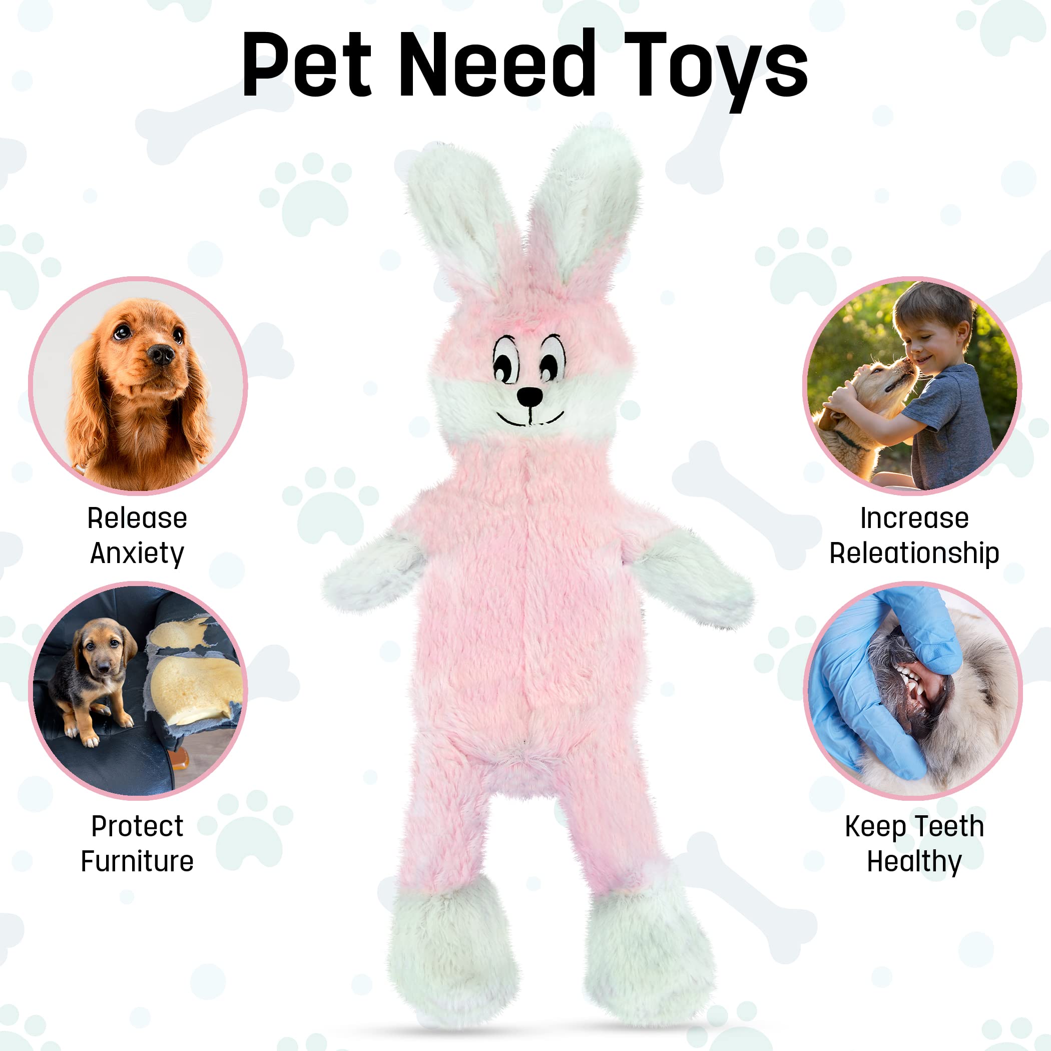 Fga Marketplace Frog-Pink Rabbit Flat No Stuffing No Squeak Plush Dog Toy, Funny Style Will Entertain Your Pet For Hours, Recomm