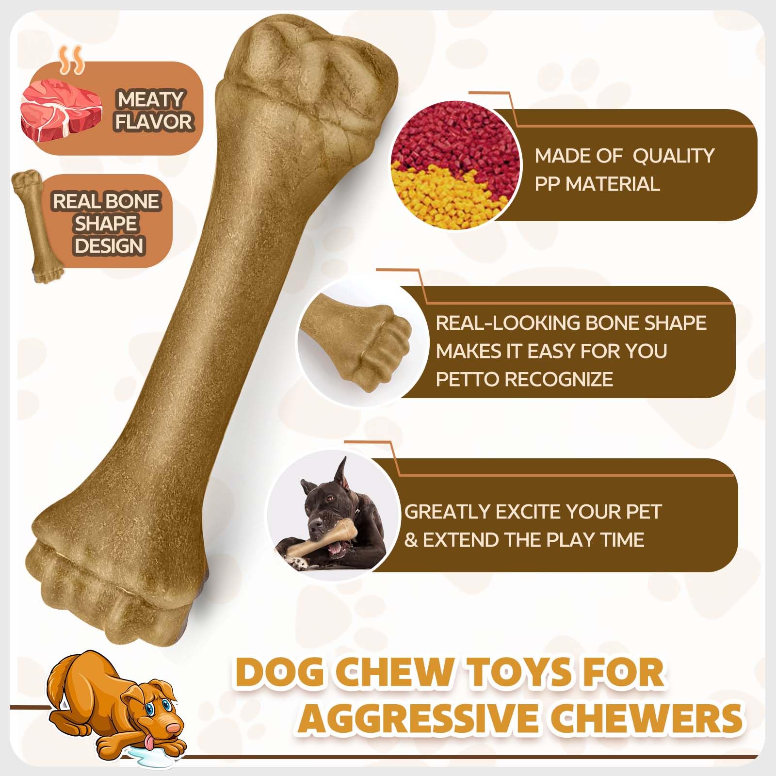 Puptily Dog Toys For Aggressive Chewers, Indestructible Bones For Aggressive Chewers, Tough Puppy Chew Toy For Heavy Duty Dogs,