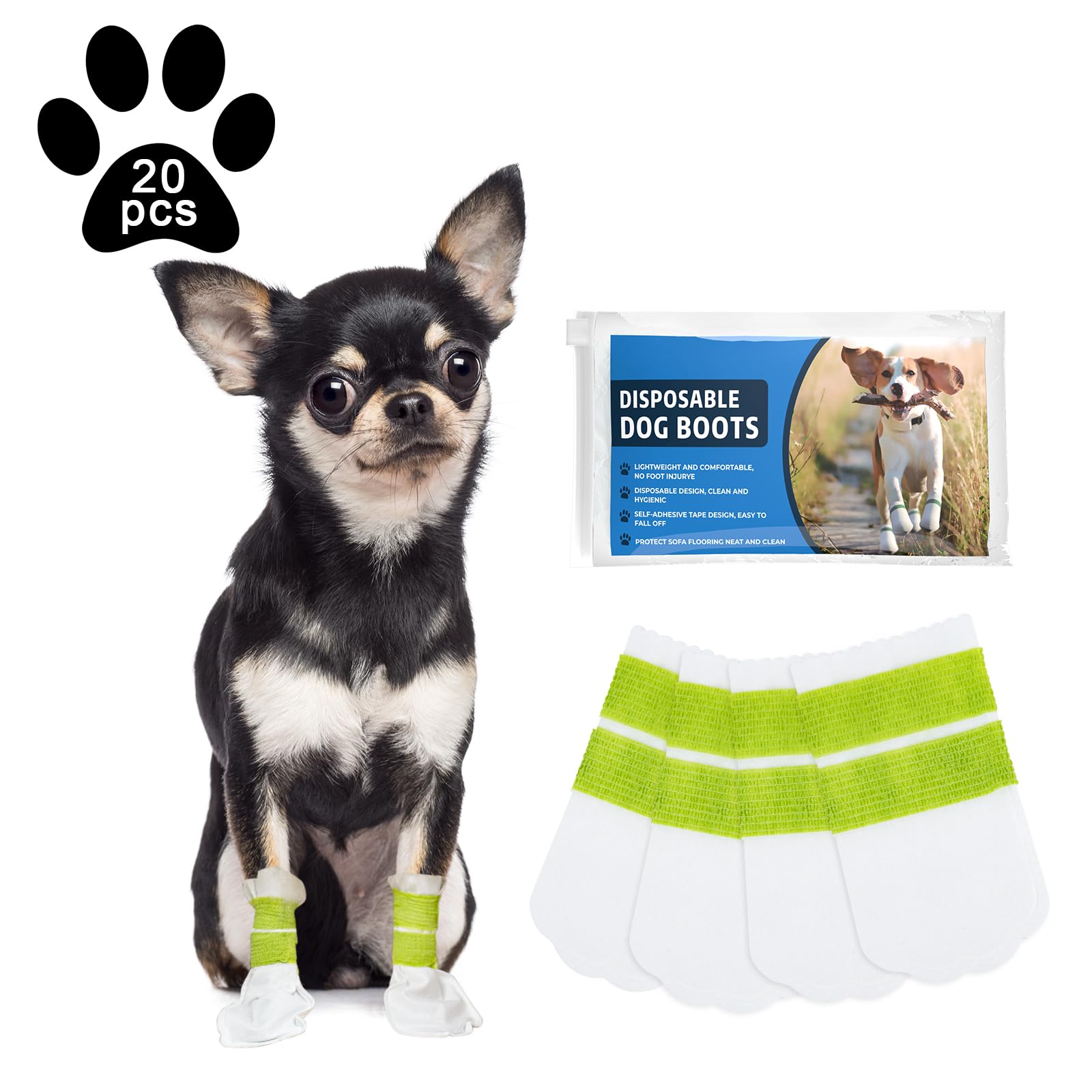 Ladadee Disposable Waterproof Dog Booties For Paw Protection, Disposable Dog Socks Booties With Double-Layer Bandage For Small D