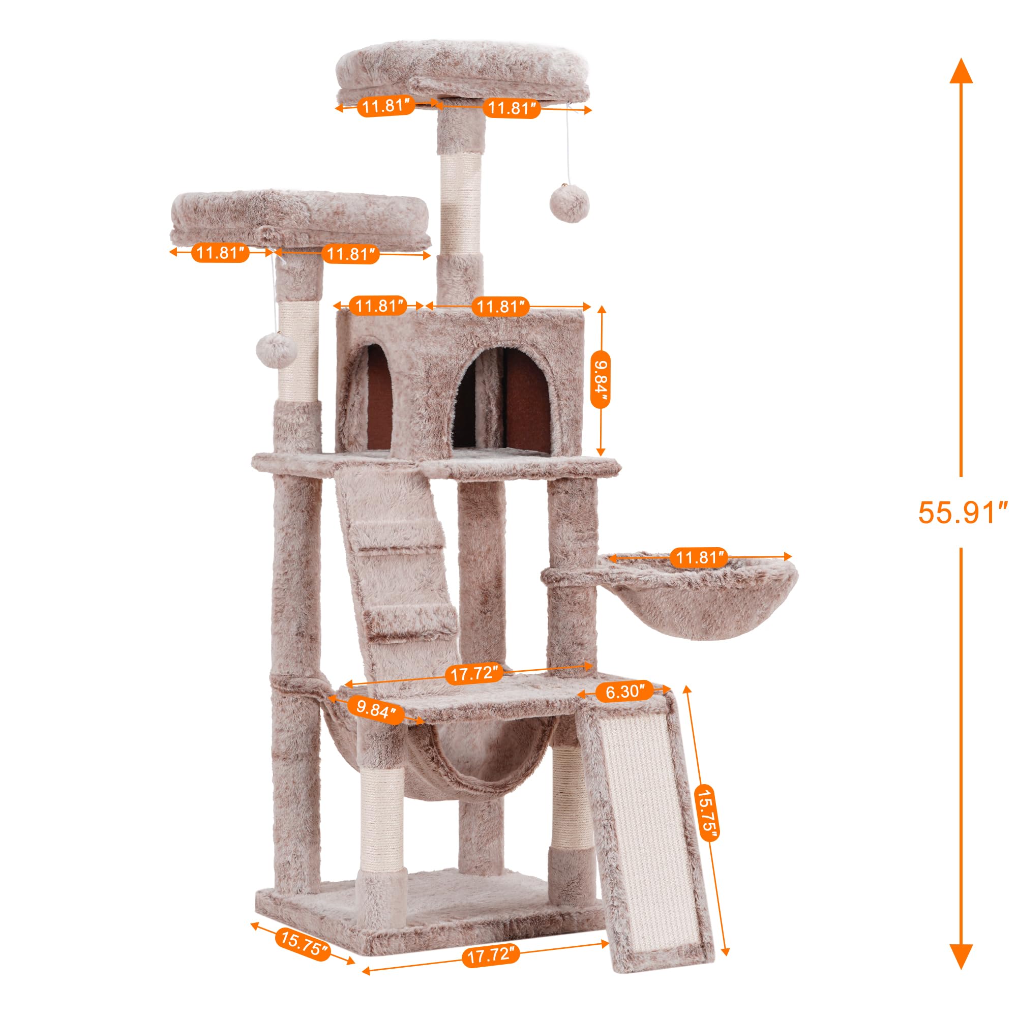 Heybly Cat Tree, Cat Tower For Indoor Cats,Multi-Level Cat Furniture Condo For Cats With Padded Plush Perch, Cozy Basket And Scr