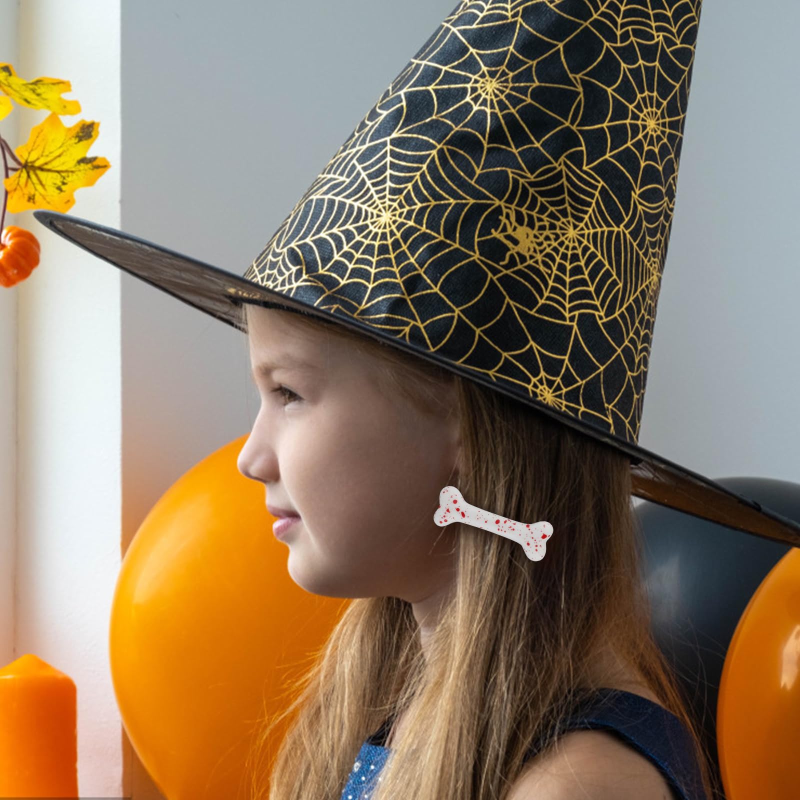 4Pcs Halloween Bone Hair Clips, Bone Barrettes For Women White Dog Bone Alligator Hair Pins For Christmas Halloween Cosplay Party (Red White)