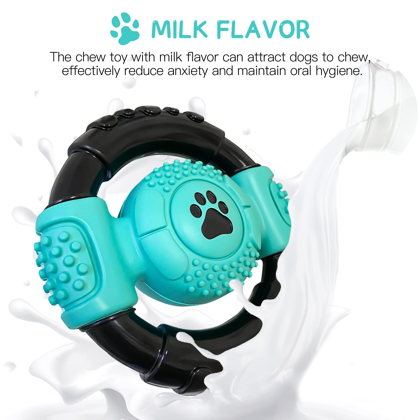 Indestructible Dog Chew Toys For Aggressive Chewers, Squeaky, Milk Flavor - Medium Large Dogs