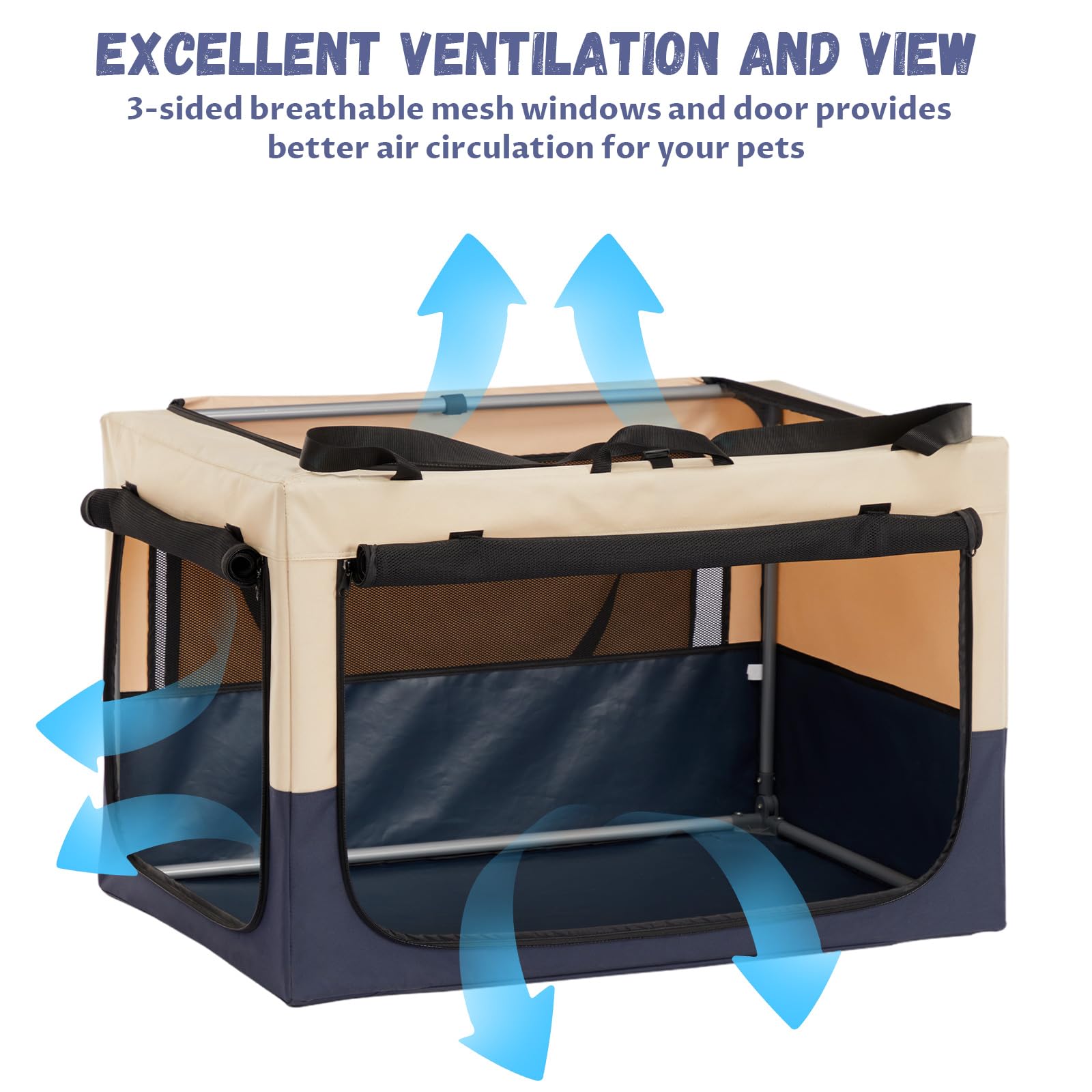 Petsfit Soft Dog Crate, With Patented Adjustable Fabric Cover, Chewproof & Lockable Mesh Doors, Waterproof Base Portable Kennel