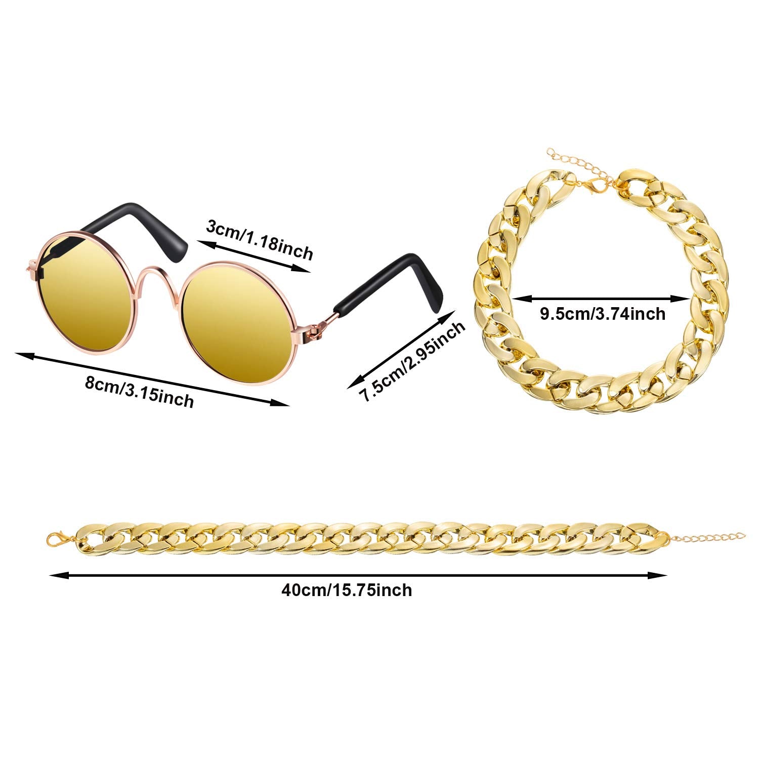 6 Pieces Pet Dog Cat Costume, Pet Sunglasses And Summer Pet Straw Hat With Faux Gold Chain Collar, Classic Funny Pet Accessories For Pet Cat Puppy Small Medium Dog Birthday Cosplay Party (Cute Style)