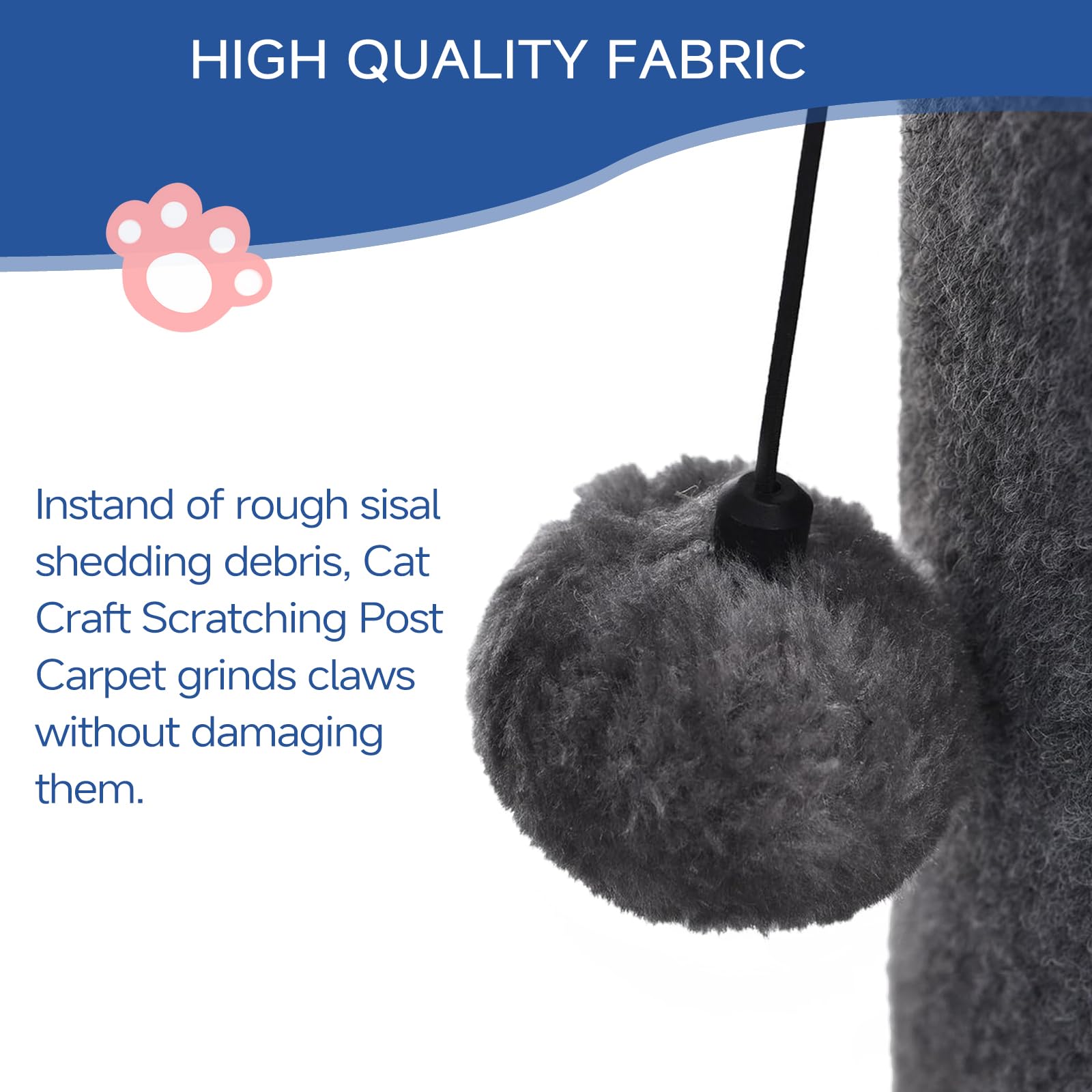 Cat Craft Bobcat Cat Scratching Post For Indoor Cats, Tall Cat Scratch Post, Carpet Cat Scratching Post With Replaceable Toys, S