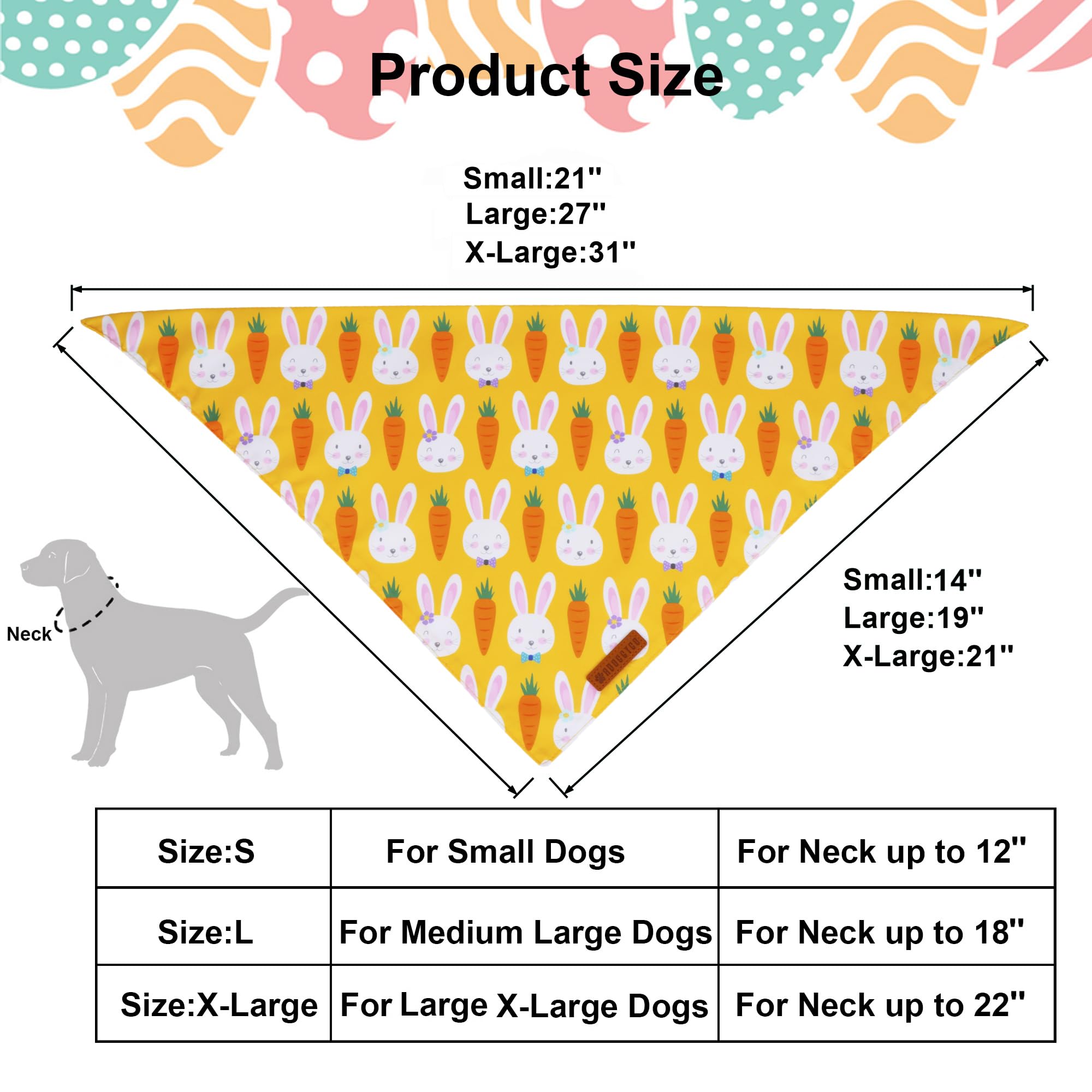ADOGGYGO Easter Dog Bandana, Egg Rabbit Carrot Pet Scarf, Premium Durable Fabric, White Orange Easter Bandanas for Medium Large