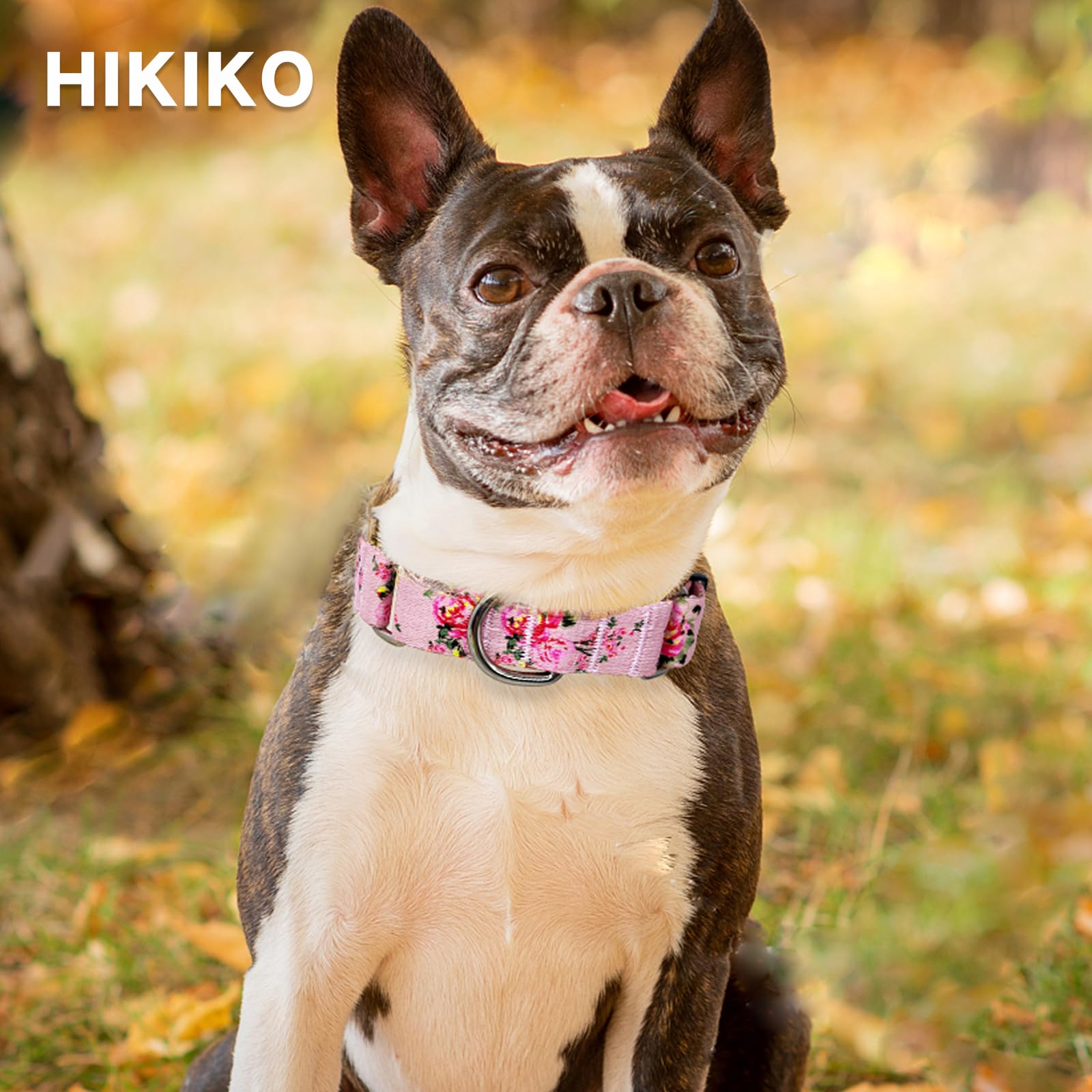 Hikiko Martingale Collar For Dogs With No Buckle Pink Floral Female Dog Collar Cute Girl Dog Collars For Large Dogs,Pink Rose,L
