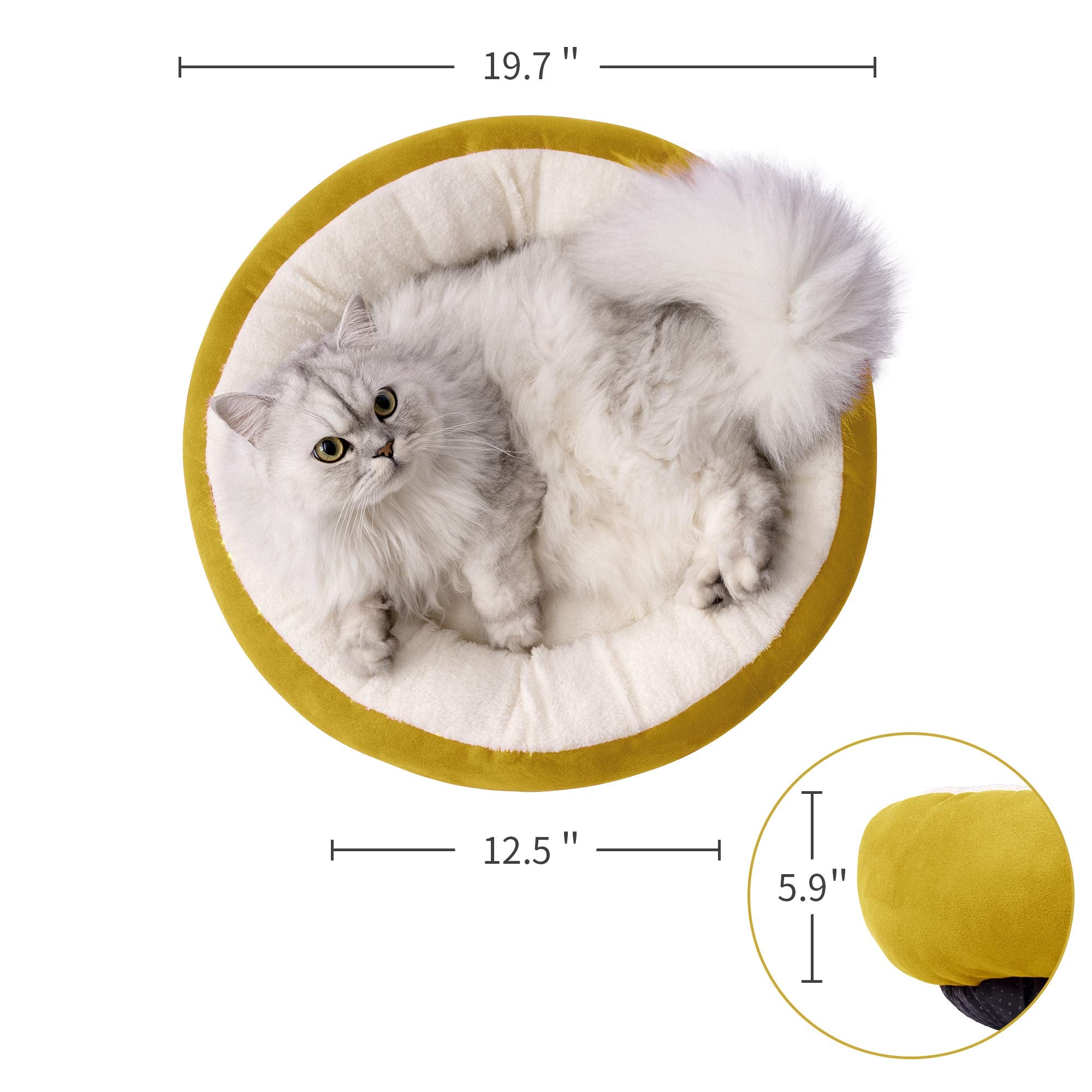 Love'S Cabin Round Donut Cat And Dog Cushion Bed, 20In Pet Bed For Cats Or Small Dogs, Anti-Slip & Water-Resistant Bottom, Super Soft Durable Fabric Pet Beds, Washable Luxury Cat & Dog Bed Yellow